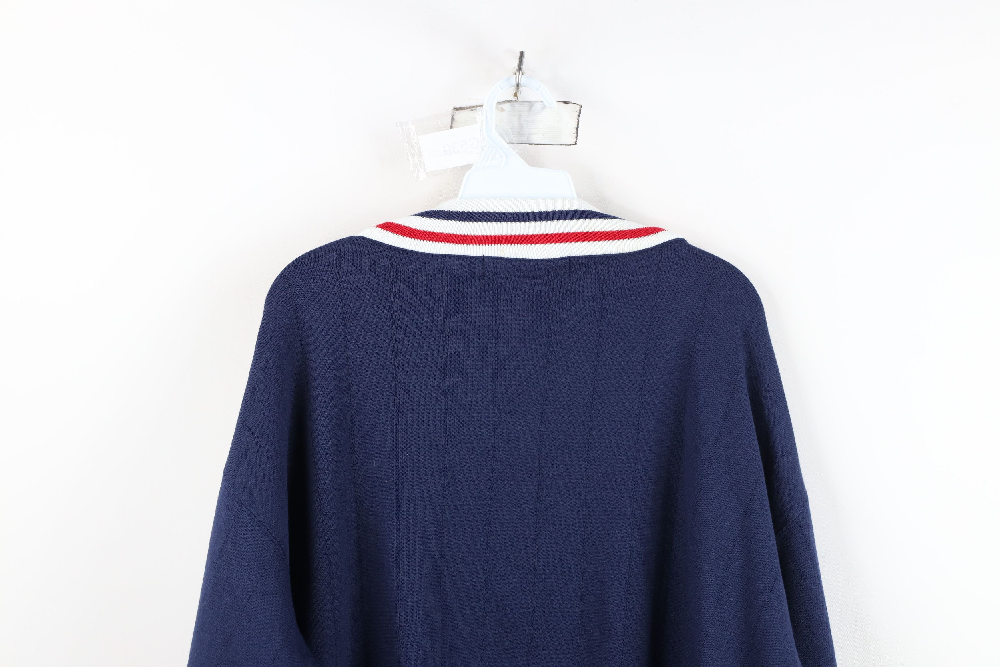 Vintage Vintage 90s Dapper Faded Striped V-Neck Sweatshirt Navy Blue Size US M / EU 48-50 / 2 - 11 Thumbnail