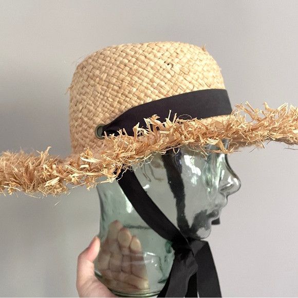 Forever 21 Straw Hat w/ Grosgrain Ribbon Chin Strap - One Size Size ONE SIZE - 4 Thumbnail