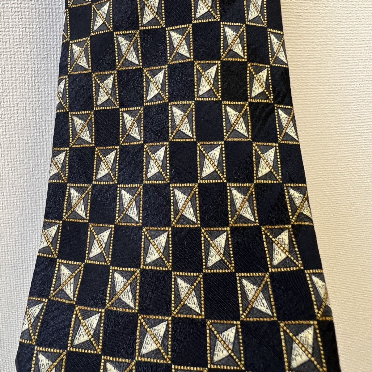 Valentino Valentino Men's Necktie Handmade Italy Silk Gold Black Geo Size ONE SIZE - 2 Thumbnail