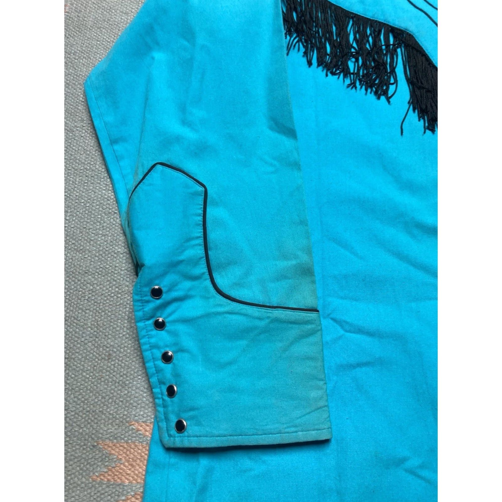Wrangler VINTAGE Wrangler Pearl snap shirt teal blue fringe tassels western cowboy XL Shirt Mens Long Sleeve Button-Up Size US XL / EU 56 / 4 - 5 Thumbnail