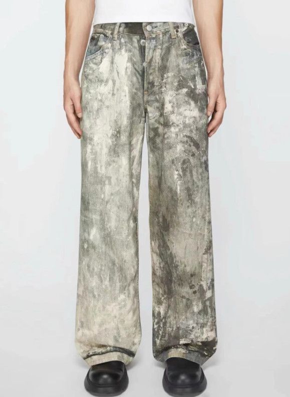 Japanese Brand Camouflage splatter print distressed low-rise wide-leg jeans Size US 32 / EU 48 - 1 Thumbnail