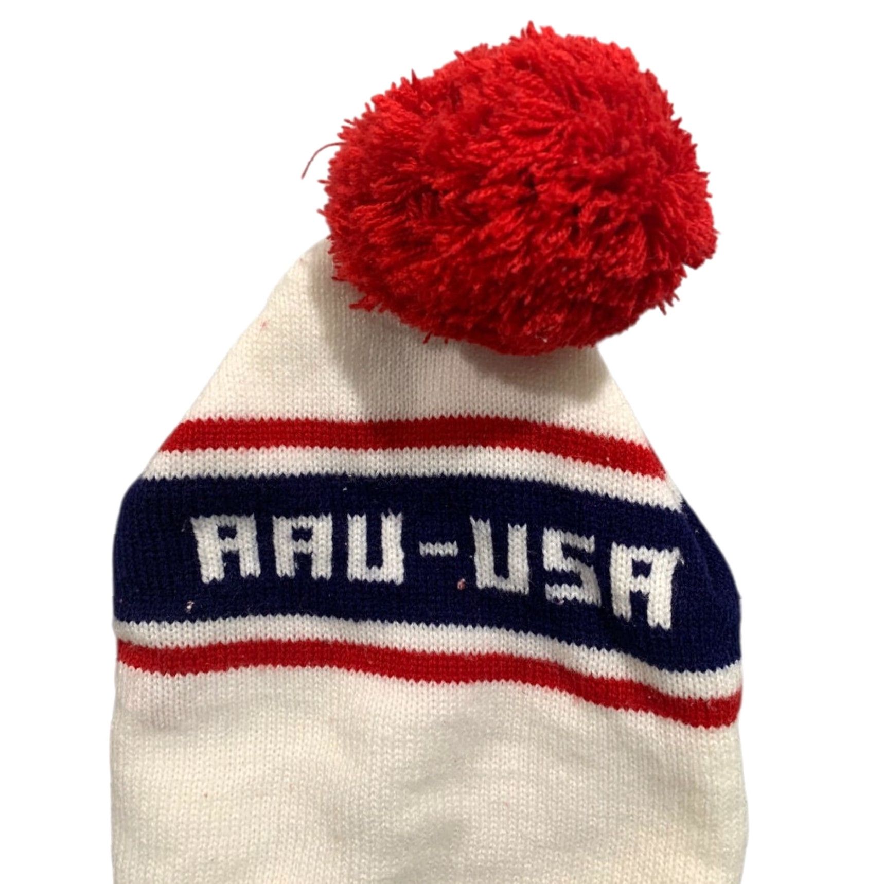 Vintage VINTAGE Ski Beanie Hat Pom Pom AAU-USA One Size Adult Unbranded White Unisex Adults Beanie Size ONE SIZE - 3 Thumbnail