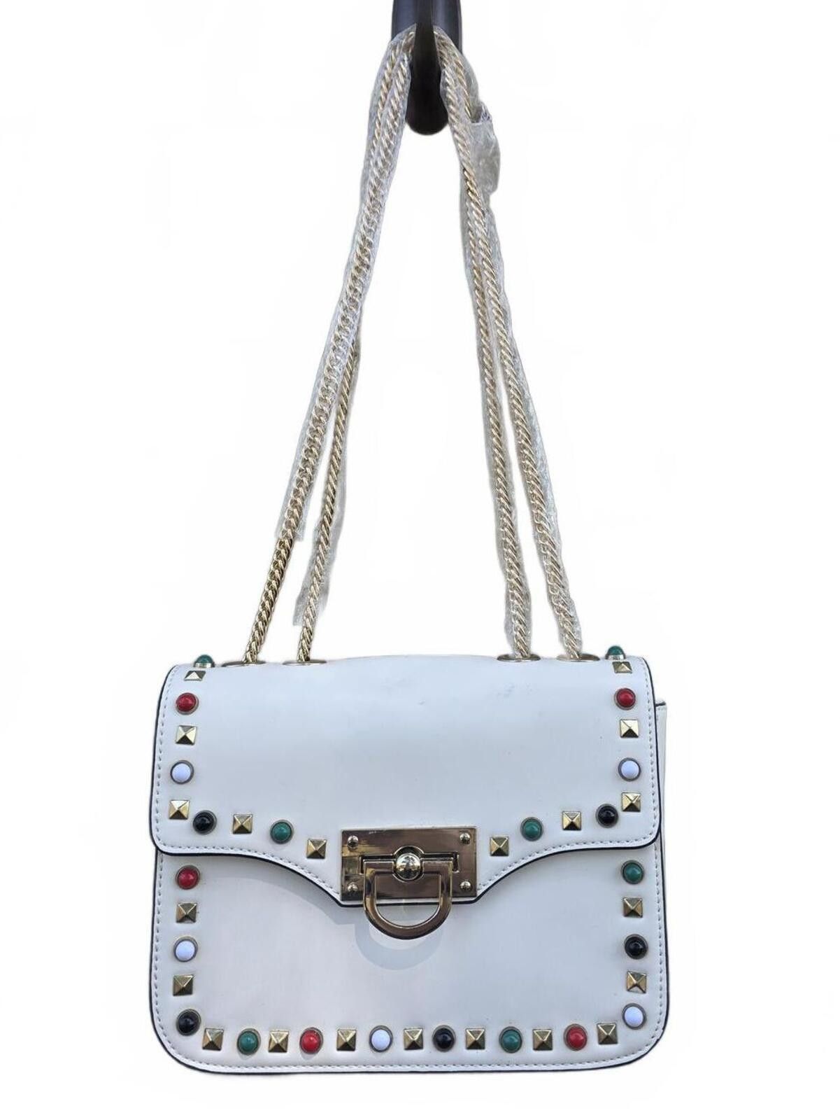 Other Vintage Gail Labelle White Stud Shoulder Bag Gold Chain NWOT Size ONE SIZE - 2 Thumbnail