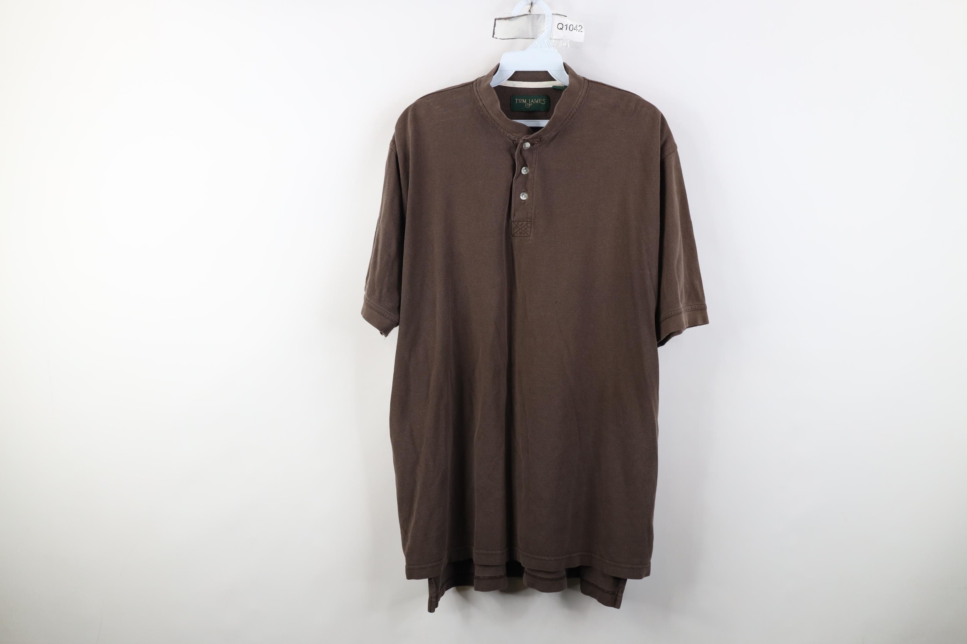 Vintage Vintage 90s Streetwear Pique Cotton Henley T-Shirt Brown Size US L / EU 52-54 / 3 - 1 Thumbnail