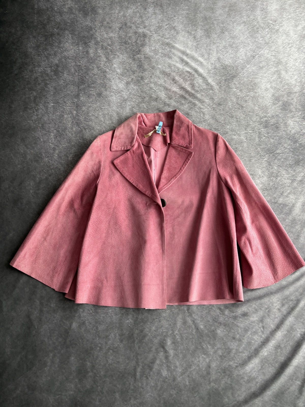 Designer Vintage Pink Suede Coat Made in Italy Cropped Peacock Blue Size XS / US 0-2 / IT 36-38 - 2 Thumbnail