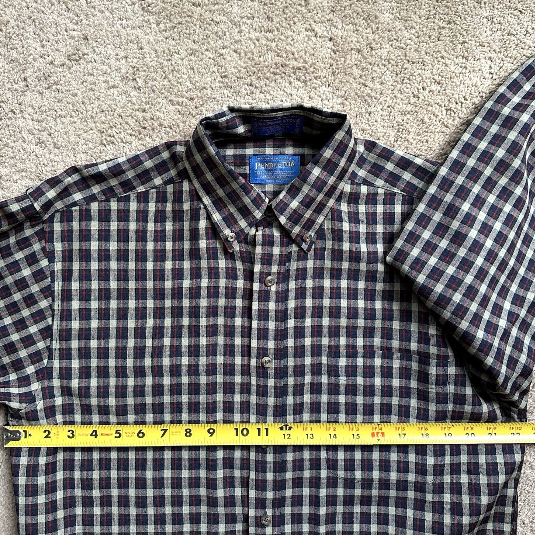 Pendleton Shirt Mens Medium Button-Down 100% Wool Blue Red Tan Checks