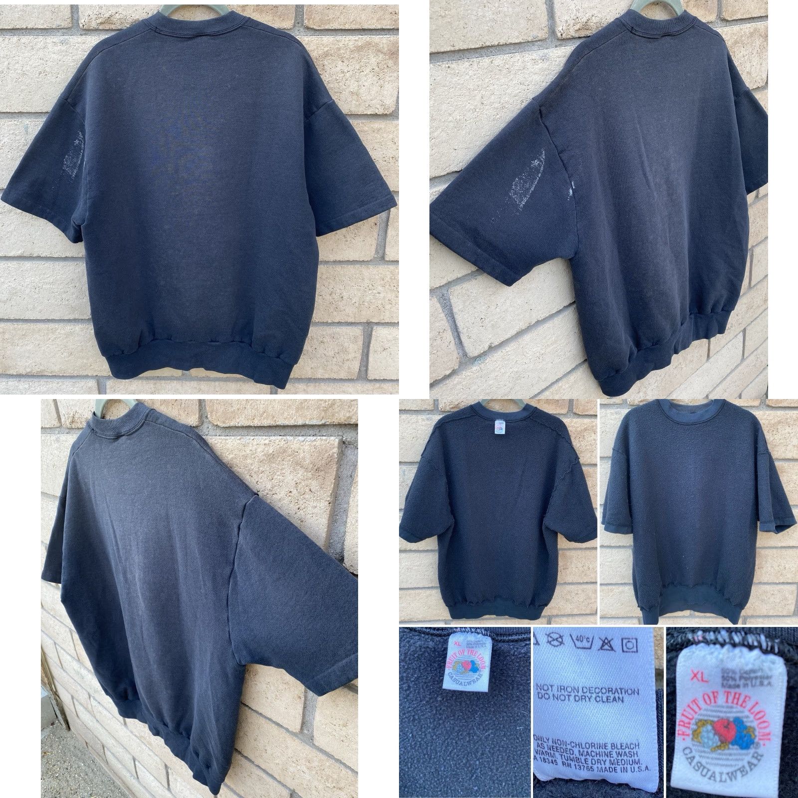 Fruit Of The Loom VINTAGE Fruit of the Loom Sweatshirt Short Sleeve XL Black Mens Pullover Vintage Cotton Blend Distressed Paint Likely Fading Ladies? Size US XL / EU 56 / 4 - 8 Thumbnail