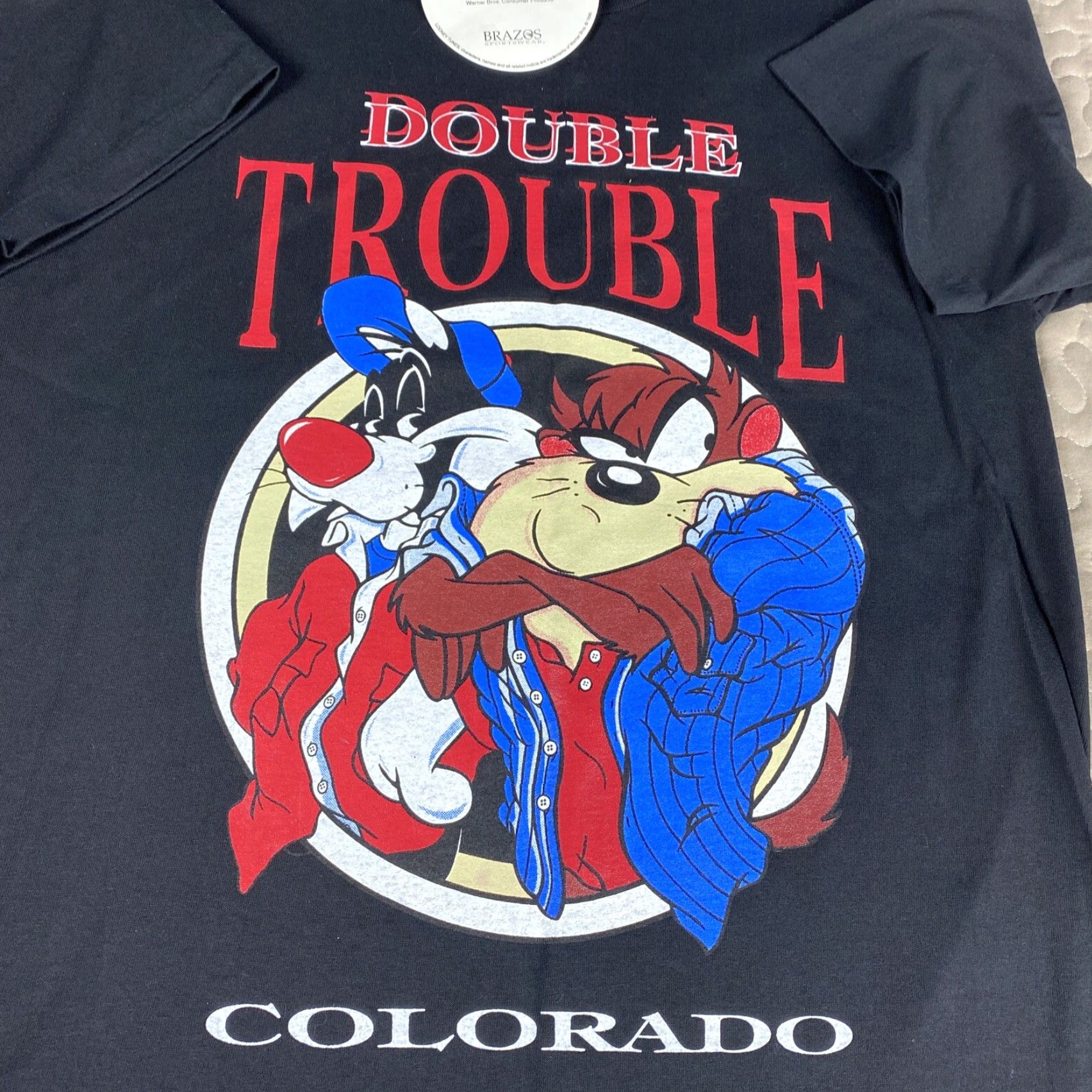 Vintage VINTAGE Looney Tunes Taz & Sylvester Double Trouble Shirt USA L Single Stitch Mens Black T-Shirt Size US L / EU 52-54 / 3 - 2 Thumbnail