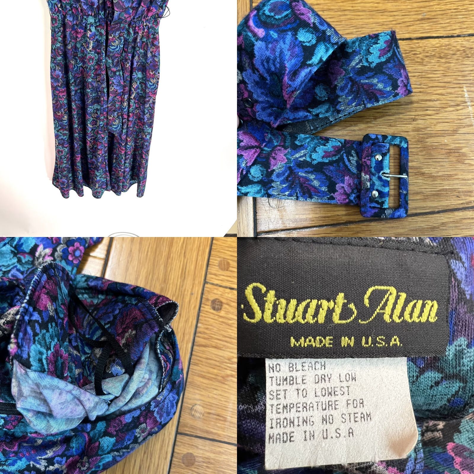 Vintage Vintage Stuart Alan Floral Pleated Drop Waist Dress Womans Size 12 Blue W/ Belt Size XL / US 12-14 / IT 48-50 - 8 Thumbnail