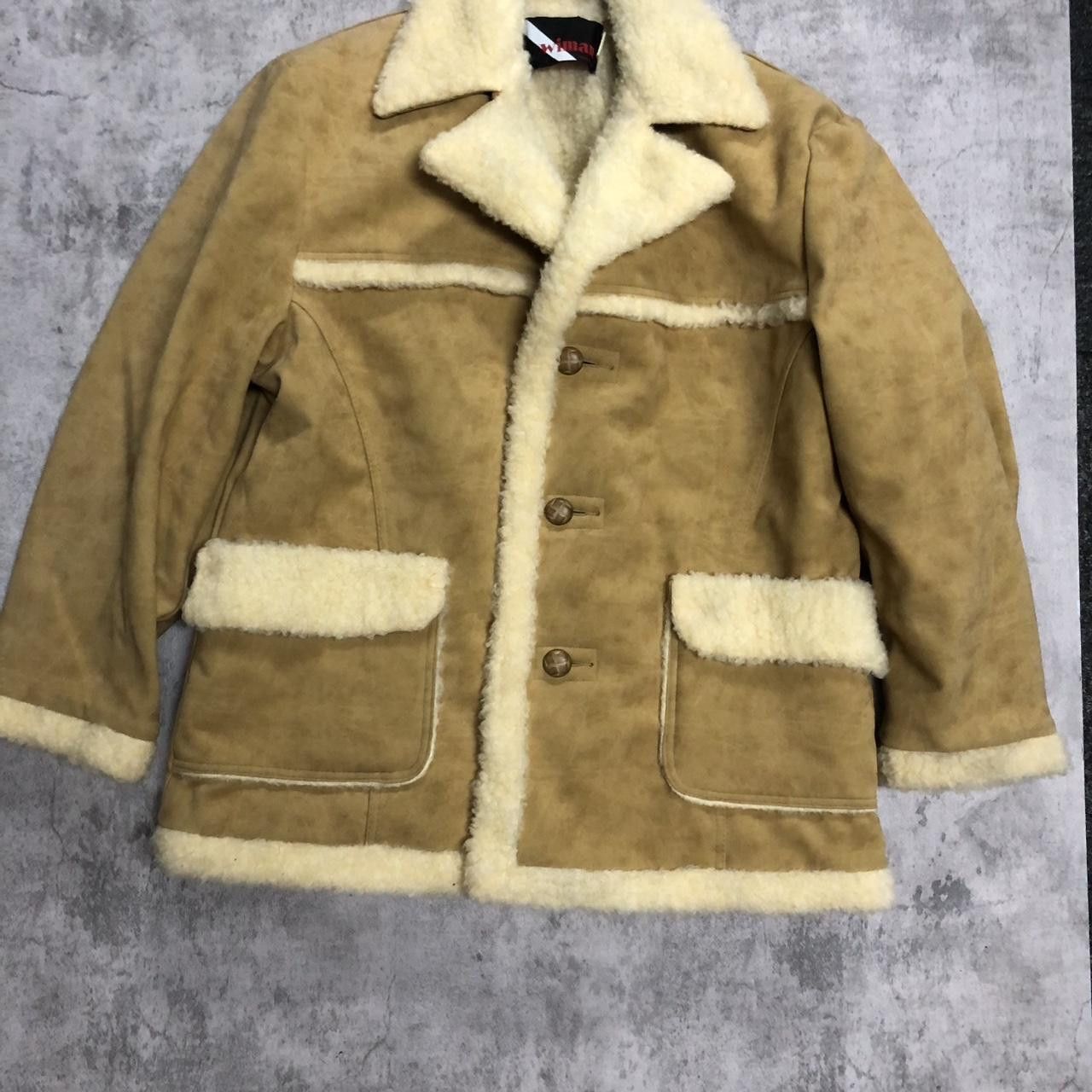Tan and cream suede leather jacket with fur lining