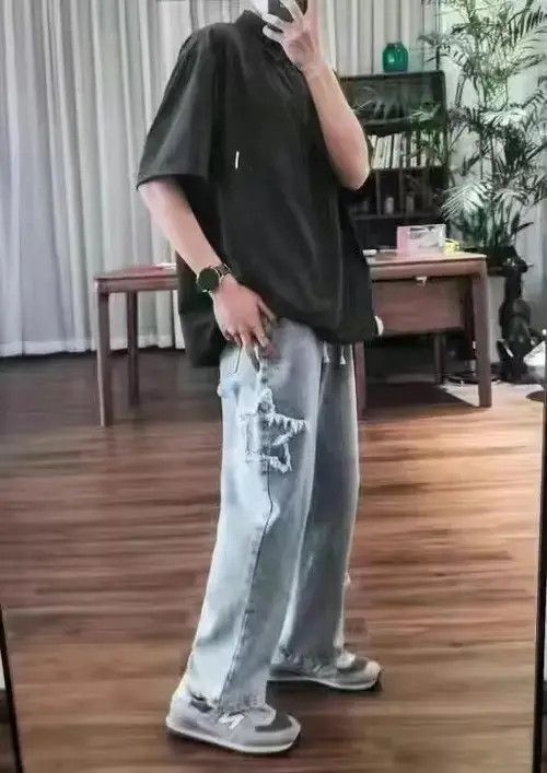 Other Star Embroidered Jeans Retro Washed Loose Wide Leg Pants Size US 33 - 1 Thumbnail