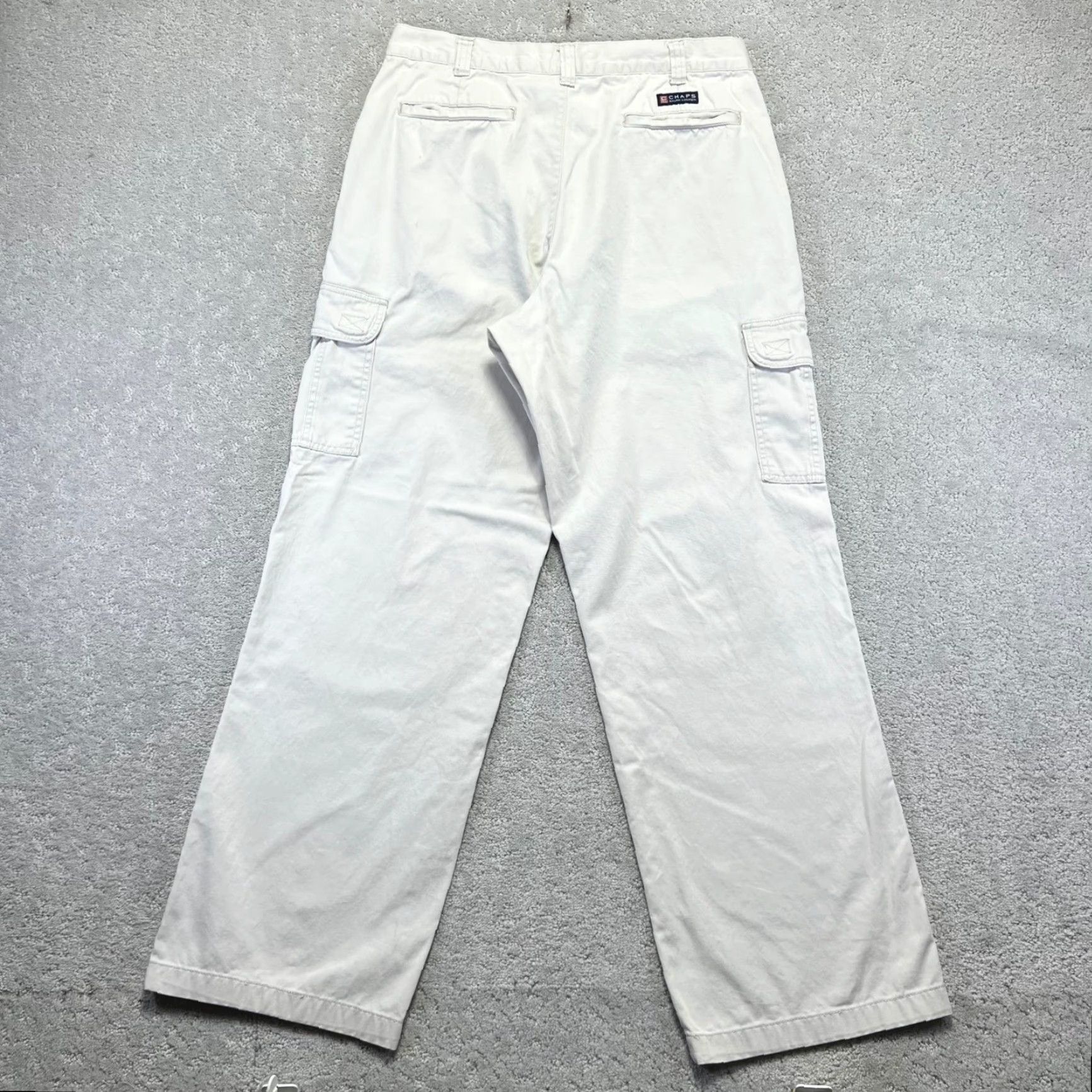 Ralph Lauren VINTAGE Chaps Ralph Lauren Cargo Pants Mens 33x32 White Beige Cotton Cargo Pocket Zipper Y2k 90s Style Workwear Casual Regular Mens Size US 33 - 6 Thumbnail