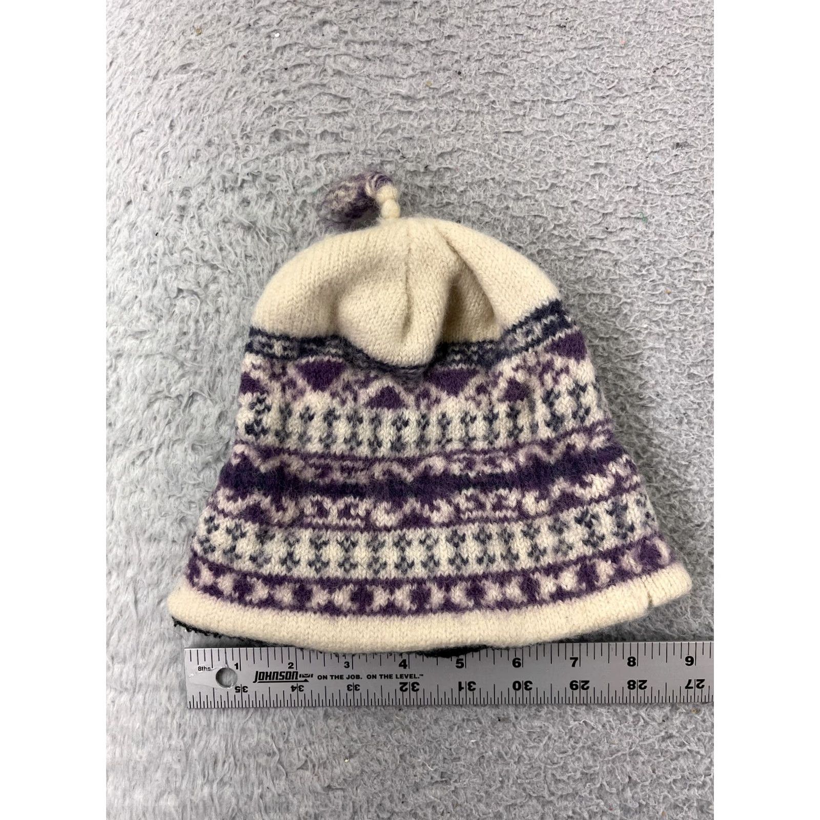 Vintage Do-Gree Beanie Toque Adult One Size Purple Wool Knit Hat Mens Womens Unisex Ski Tassel Lined 100% Wool Geometric Pattern Violet Purple 90s Theme Size ONE SIZE - 4 Thumbnail