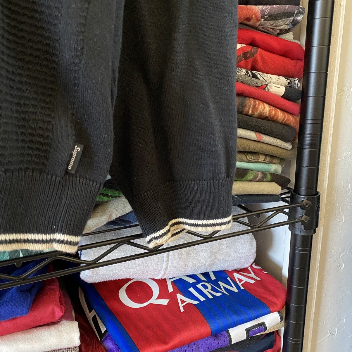 Supreme Supreme Stripe Rib Long Sleeve Knit Polo Black 2019 Size US M / EU 48-50 / 2 - 4 Thumbnail