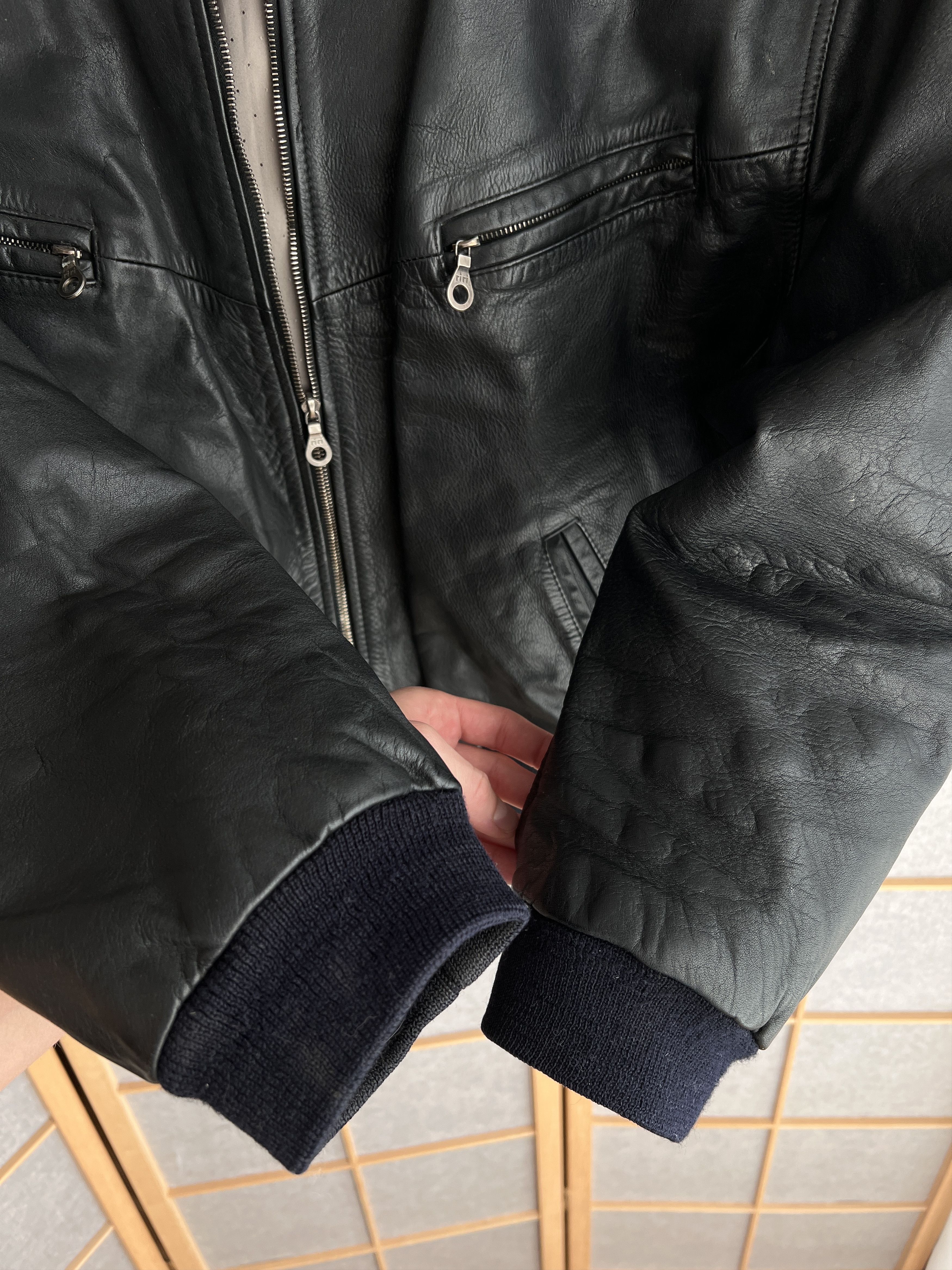 Genuine Leather VTG 1980's leather bomber jacket boxy baggy biker oversized Size US XXL / EU 58 / 5 - 11 Thumbnail