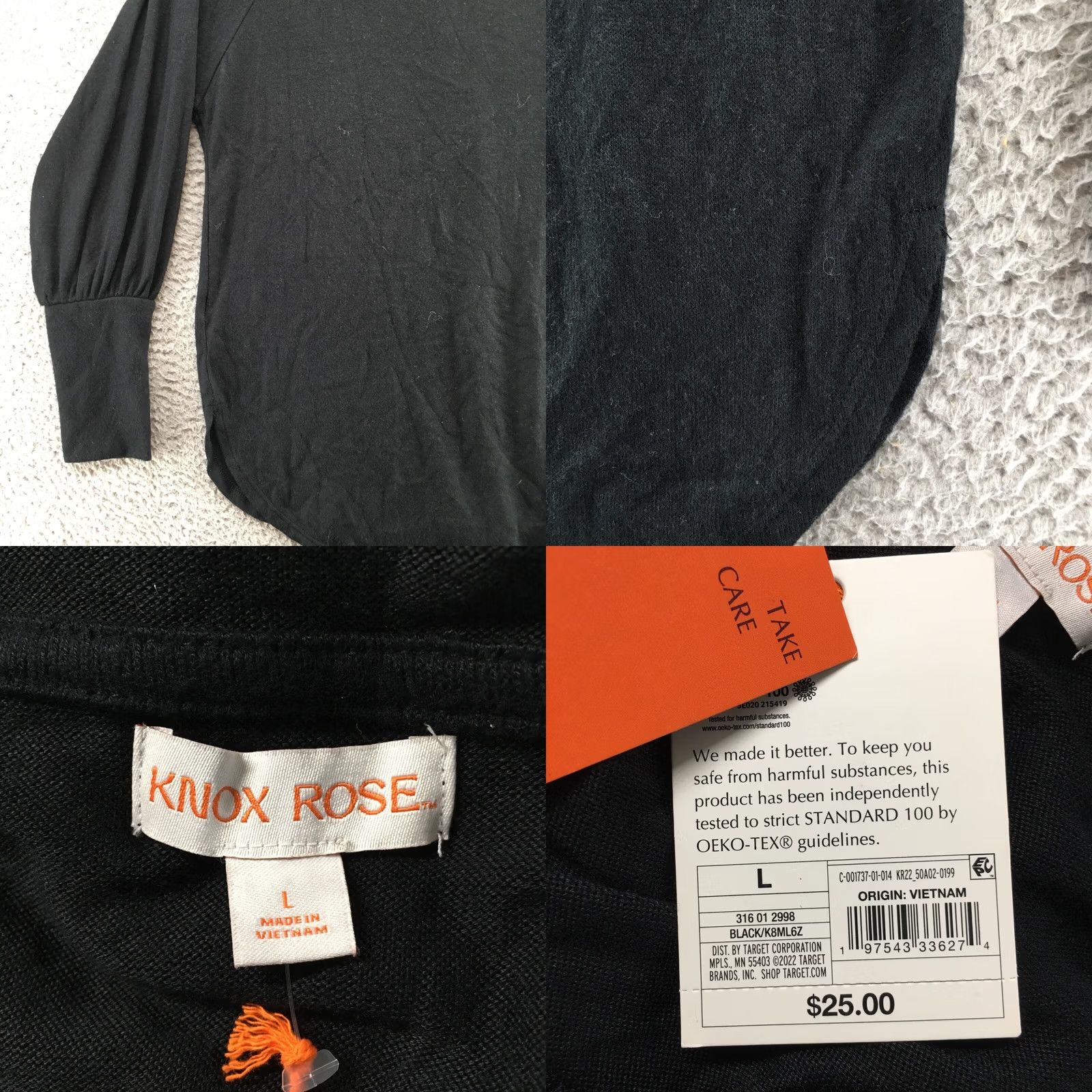 Vintage Knox Rose Blouse Top Womens Large Black Pull Over V-Neck Long Sleeve Casual NEW Size L / US 10 / IT 46 - 10 Thumbnail