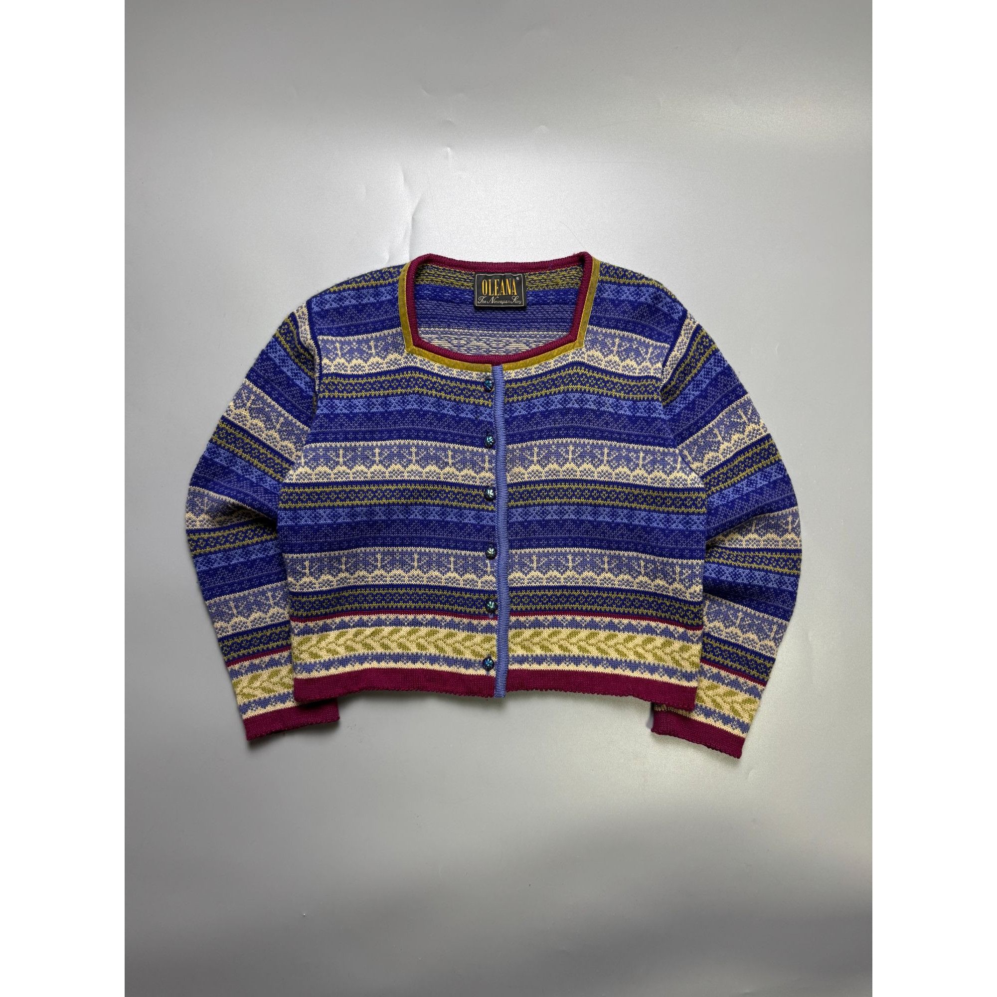Other Oleana Multicolour Knit Boat Neck Cardigan (Y1114) Size S / US 4 / IT 40 - 1 Thumbnail