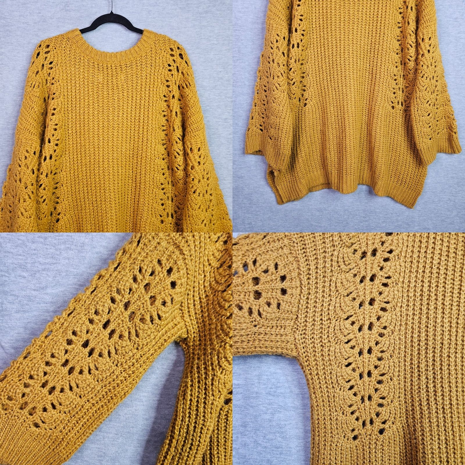 Vintage Pilcro By Anthropologie Women's Devenne Pointelle Chunky Knit Sweater XL Cardigan Knit Yellow Regular Long Sleeve Size XL / US 12-14 / IT 48-50 - 8 Thumbnail