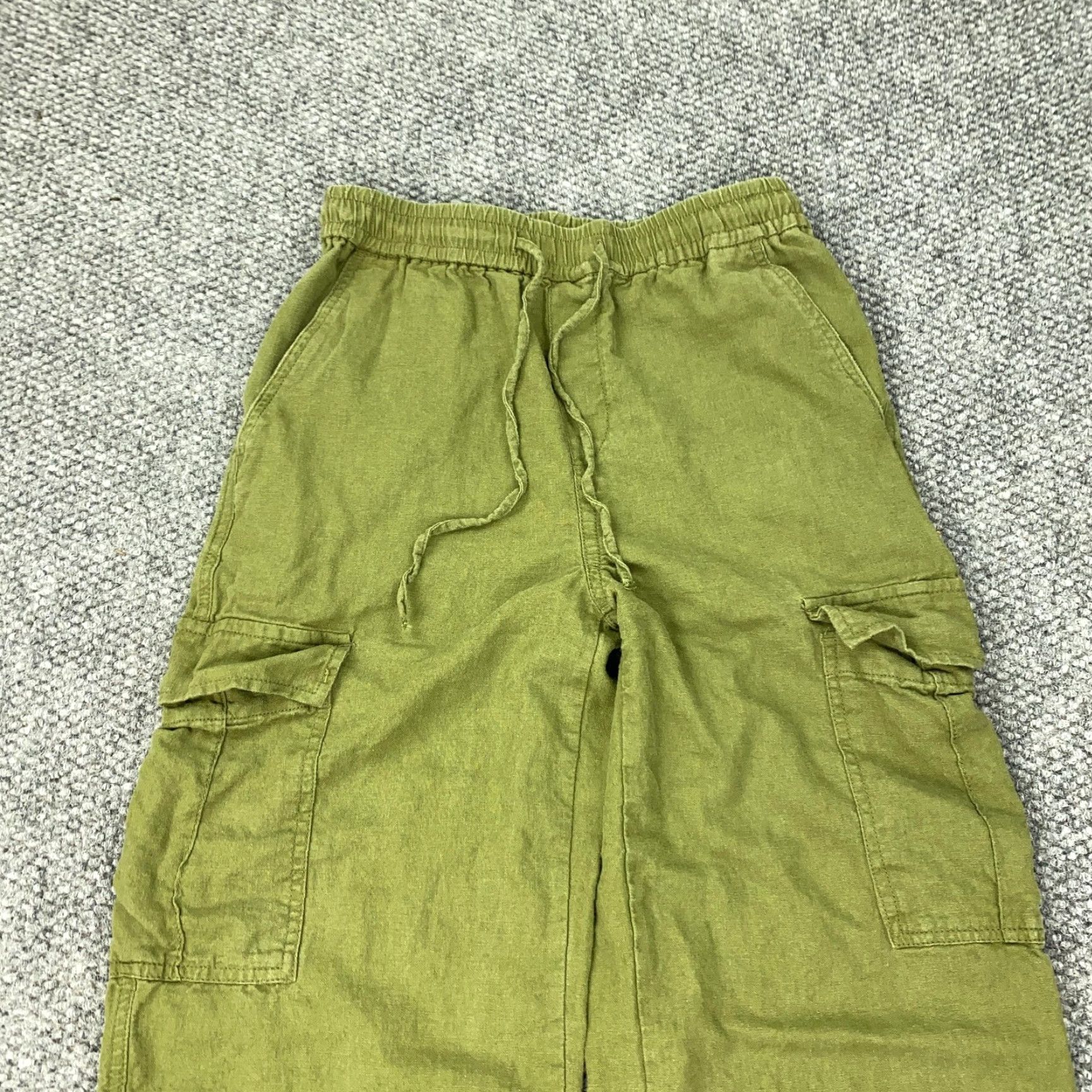 Vintage Love Tree Pants Womens Small Green Linen Blend Cargo Jogger Drawstring 27in Size 28" / US 6 / IT 42 - 2 Thumbnail