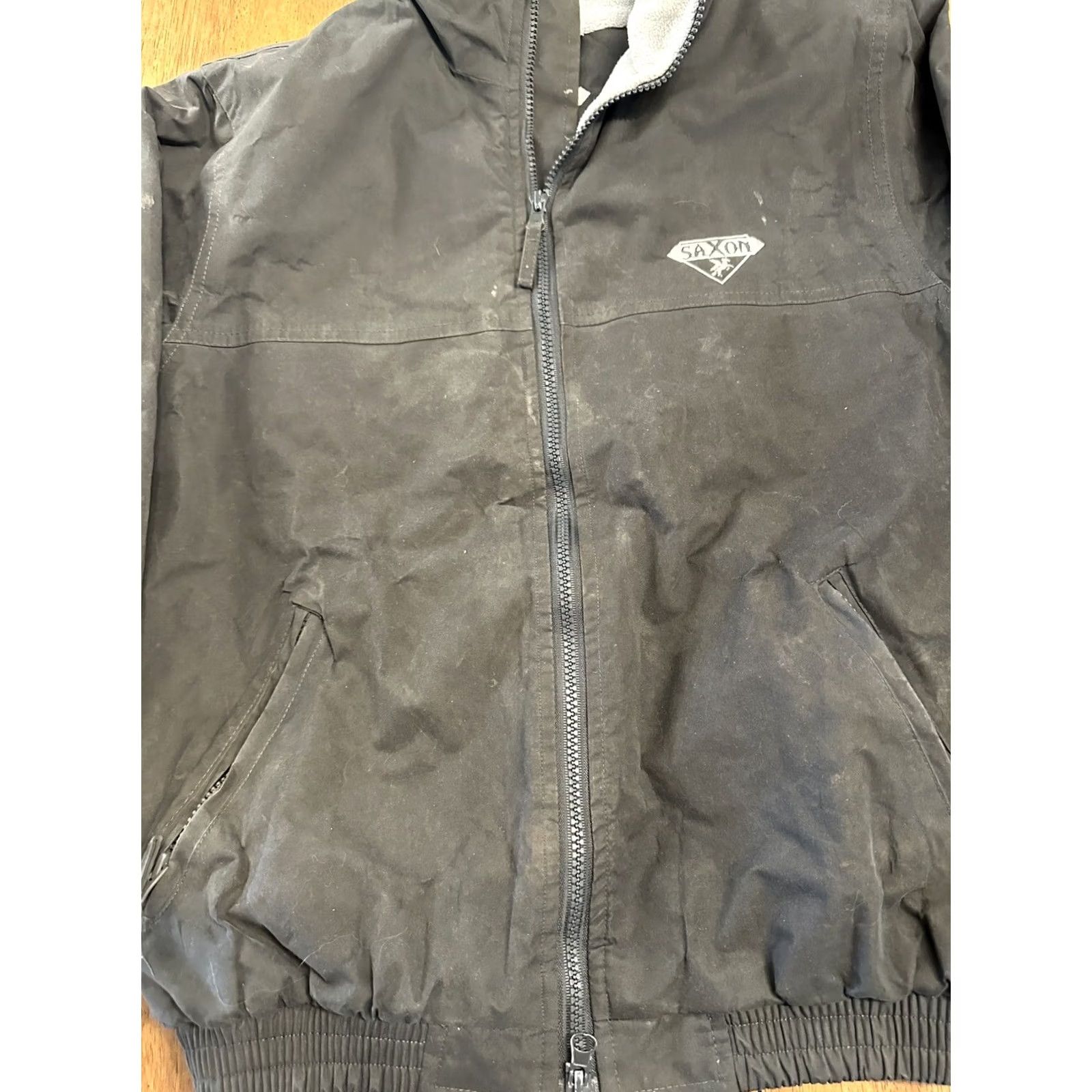 Vintage VINTAGE Saxon Blouson Fleece Lined Work Jacket Medium Mens Classic Black Button Zip Leather Embroidered Logo Size US M / EU 48-50 / 2 - 6 Thumbnail