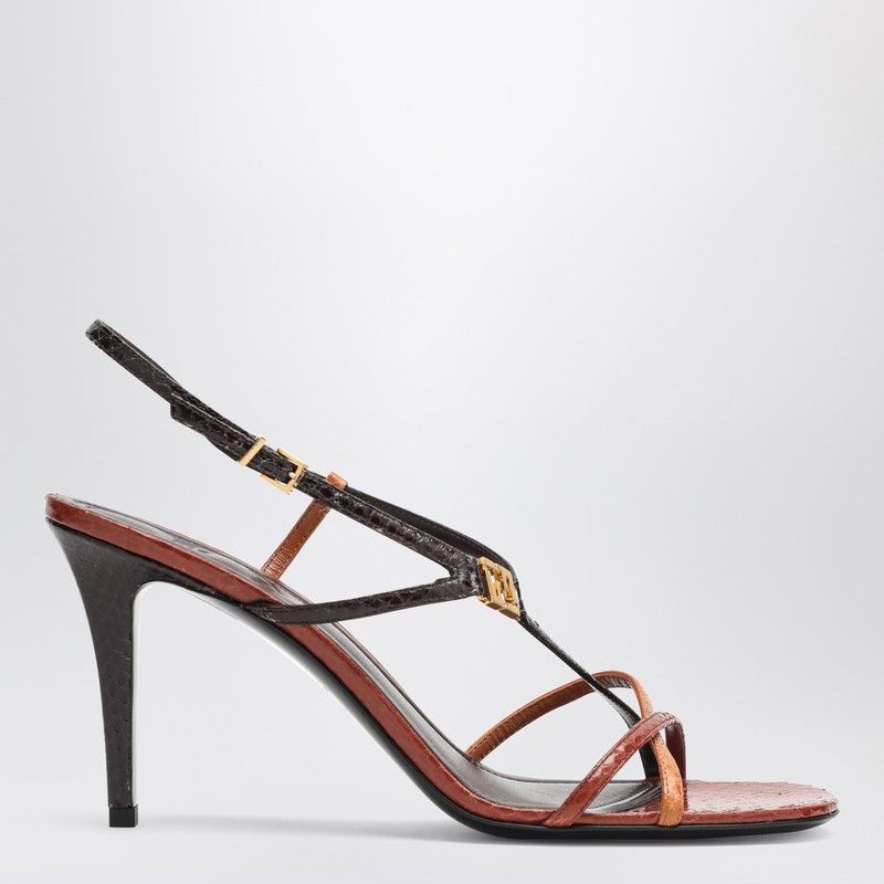 Fendi Fendi Ffold Burgundy/Brown Heel Sandal