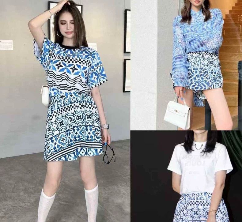 Louis Vuitton Louis Vuitton New White and Blue Ocean Silk Pleated Skirt Size 35" - 9 Thumbnail