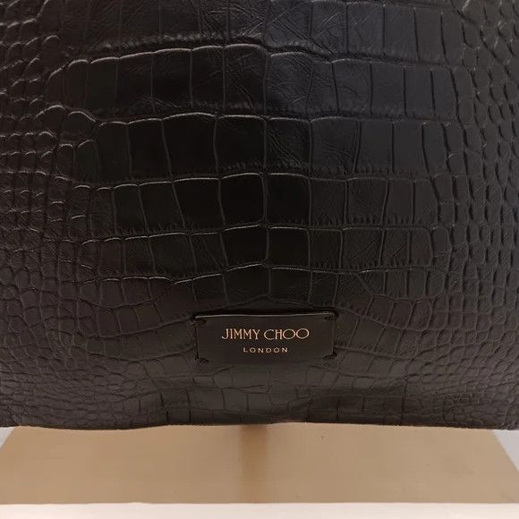 Jimmy Choo Jimmy Choo Croc-Embossed Leather Soft Hobo Bag - Black Size ONE SIZE - 9 Thumbnail