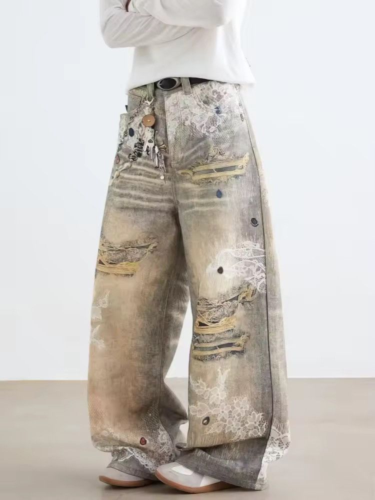 Japanese Brand Vintage-Inspired Print Wide-Legged Jeans Size US 30 / EU 46 - 4 Thumbnail