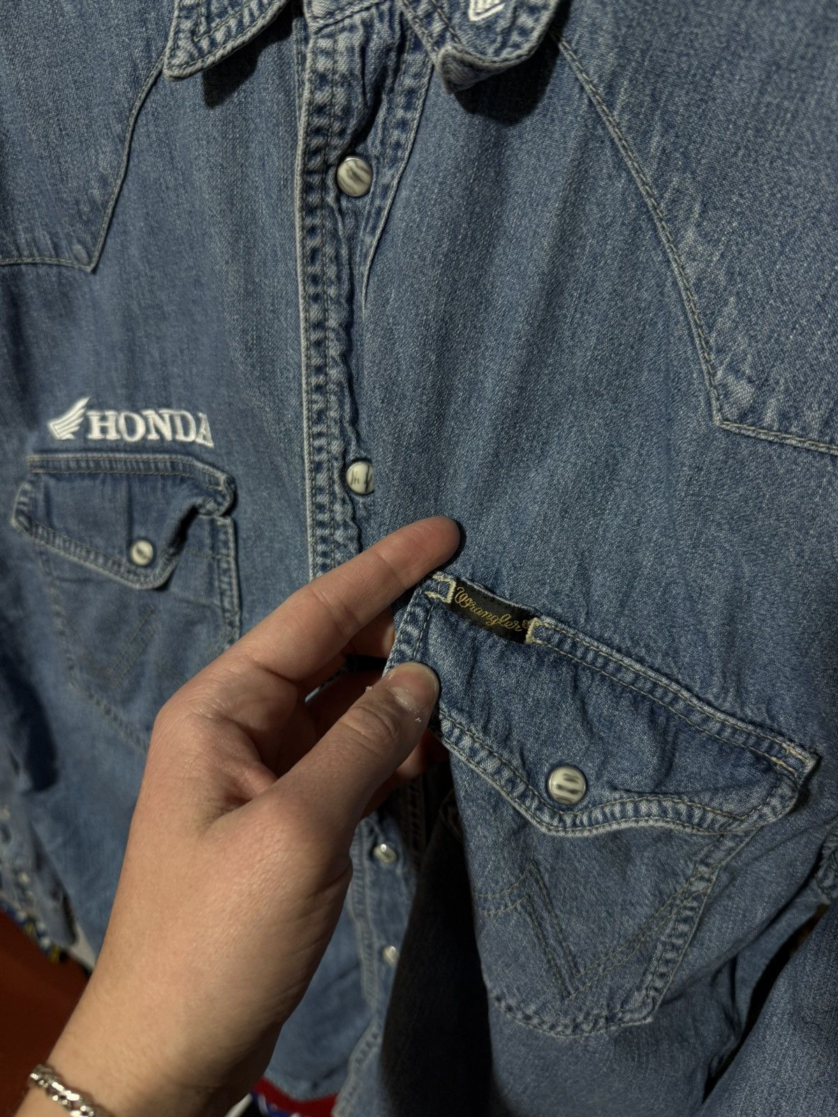 Wrangler Rare Wrangler Honda Racing Denim Navy Blue Button Shirt Size US XL / EU 56 / 4 - 6 Thumbnail