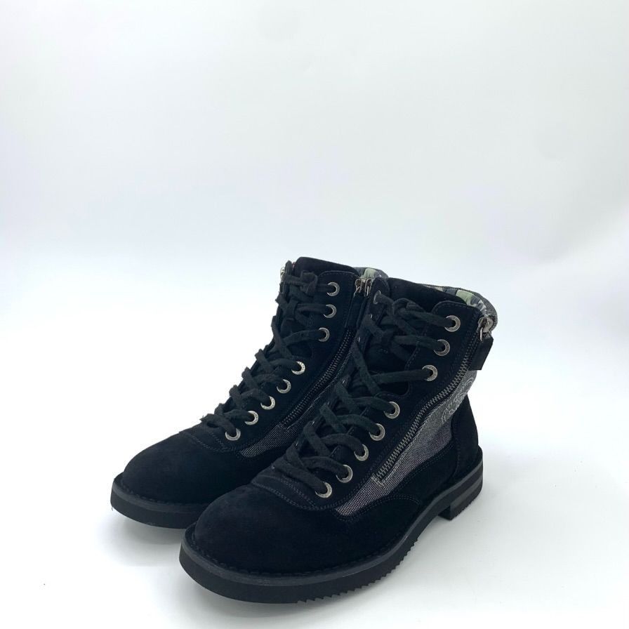 Chanel Black Suede & Textile Lace-Up Combat Boots With Side Zipper Size US 7 / EU 40 - 2 Thumbnail