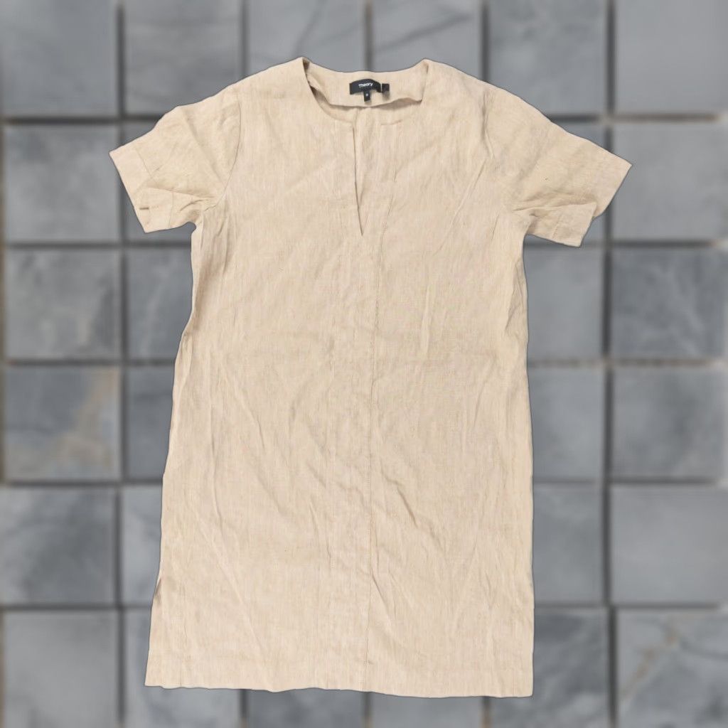 Theory Womens Medium Beige Short Sleeve Shift Dress -  www.threedaughtersproperties.com
