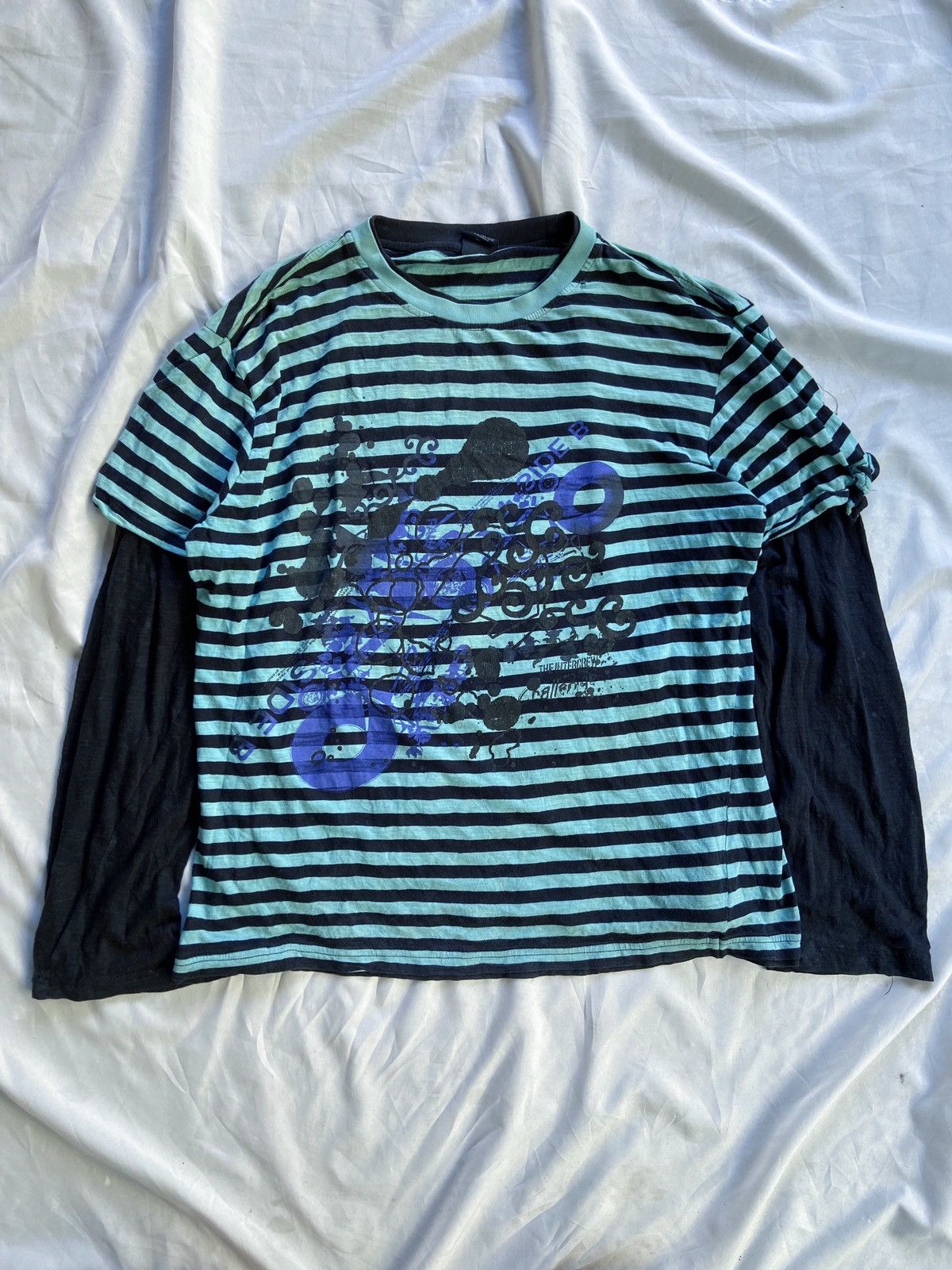 Hysteric Glamour DOUBLE LAYER INTERCREW DISTRESSED STRIPED ART ​LONG SLEEVE Size US L / EU 52-54 / 3 - 1 Thumbnail