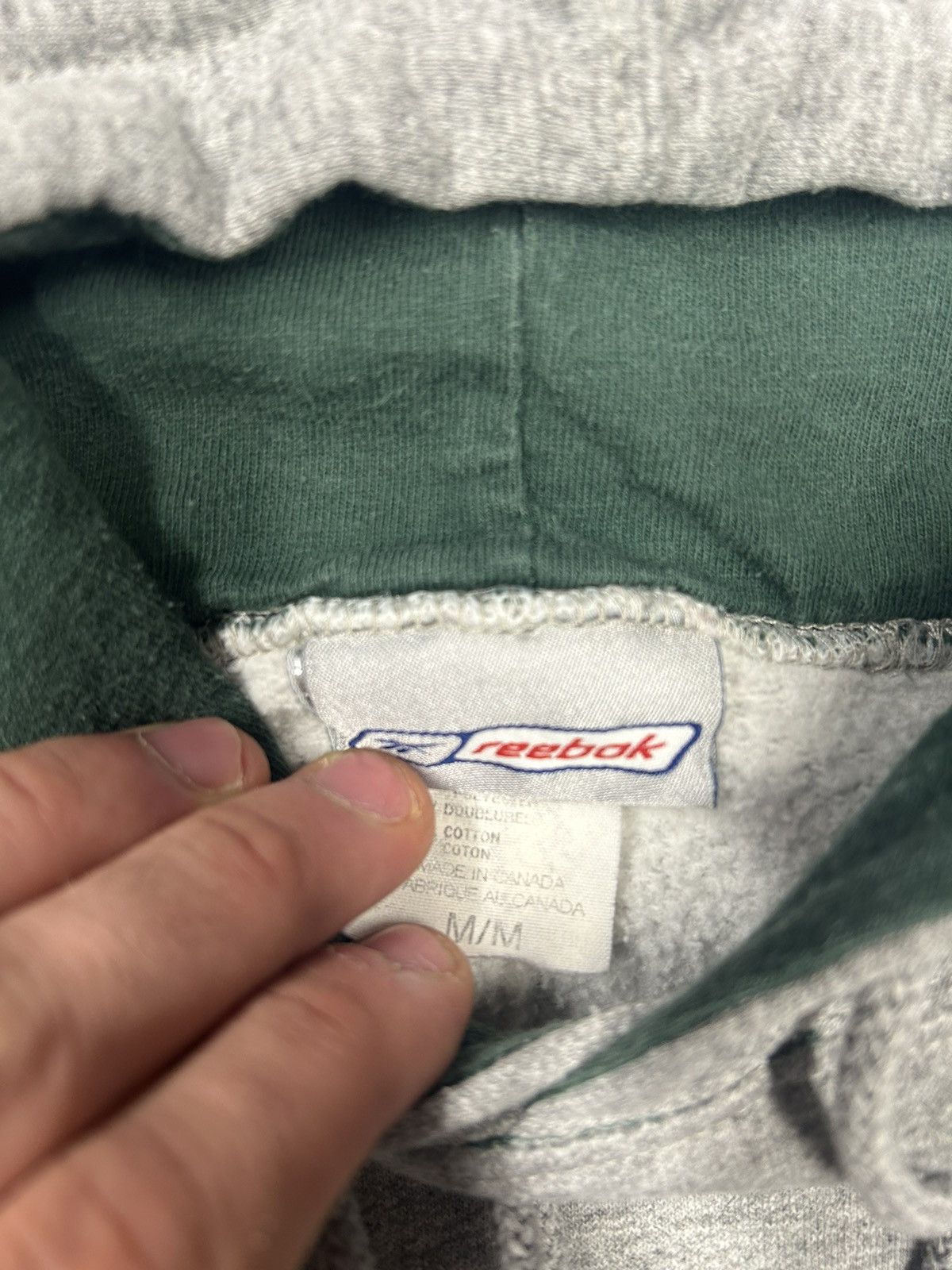 Reebok × Vintage Vintage 90s Y2K Grey Green Reebok Essential Pullover Hoodie Size US M / EU 48-50 / 2 - 3 Thumbnail