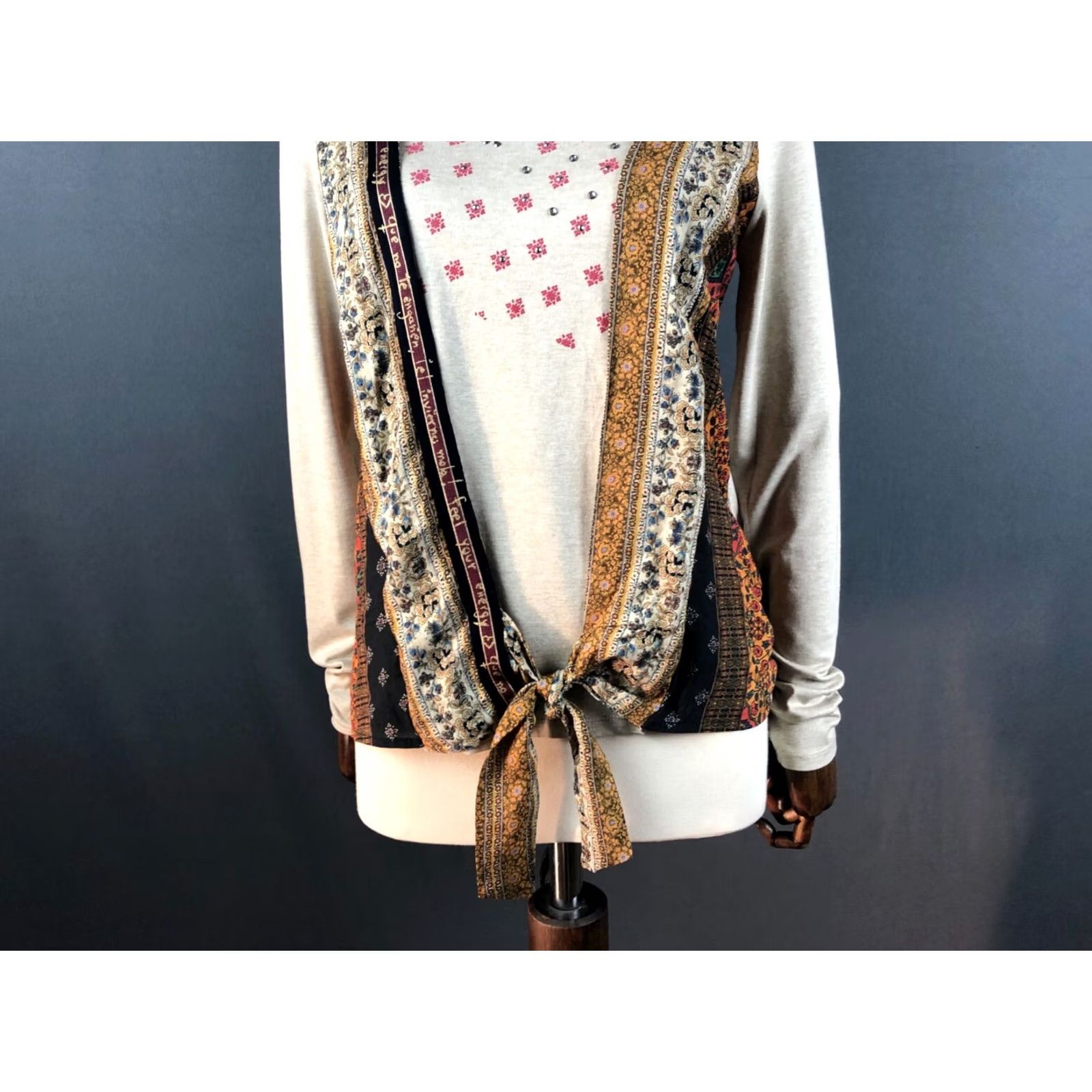 Desigual Desigual Blouse Shirt Women M Multicolor Floral Jersey Round Neck Long Sleeve Viscose Blouse Alternating Tie Front? Size M / US 6-8 / IT 42-44 - 6 Thumbnail