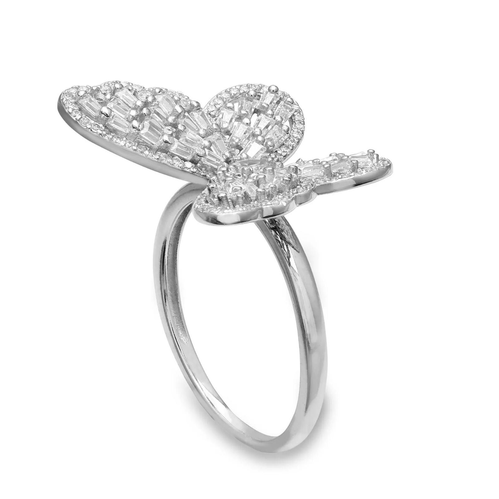 Macys Cubic Zirconia Baguette Butterfly Ring Sterling Silver Size8 Size ONE SIZE - 3 Thumbnail