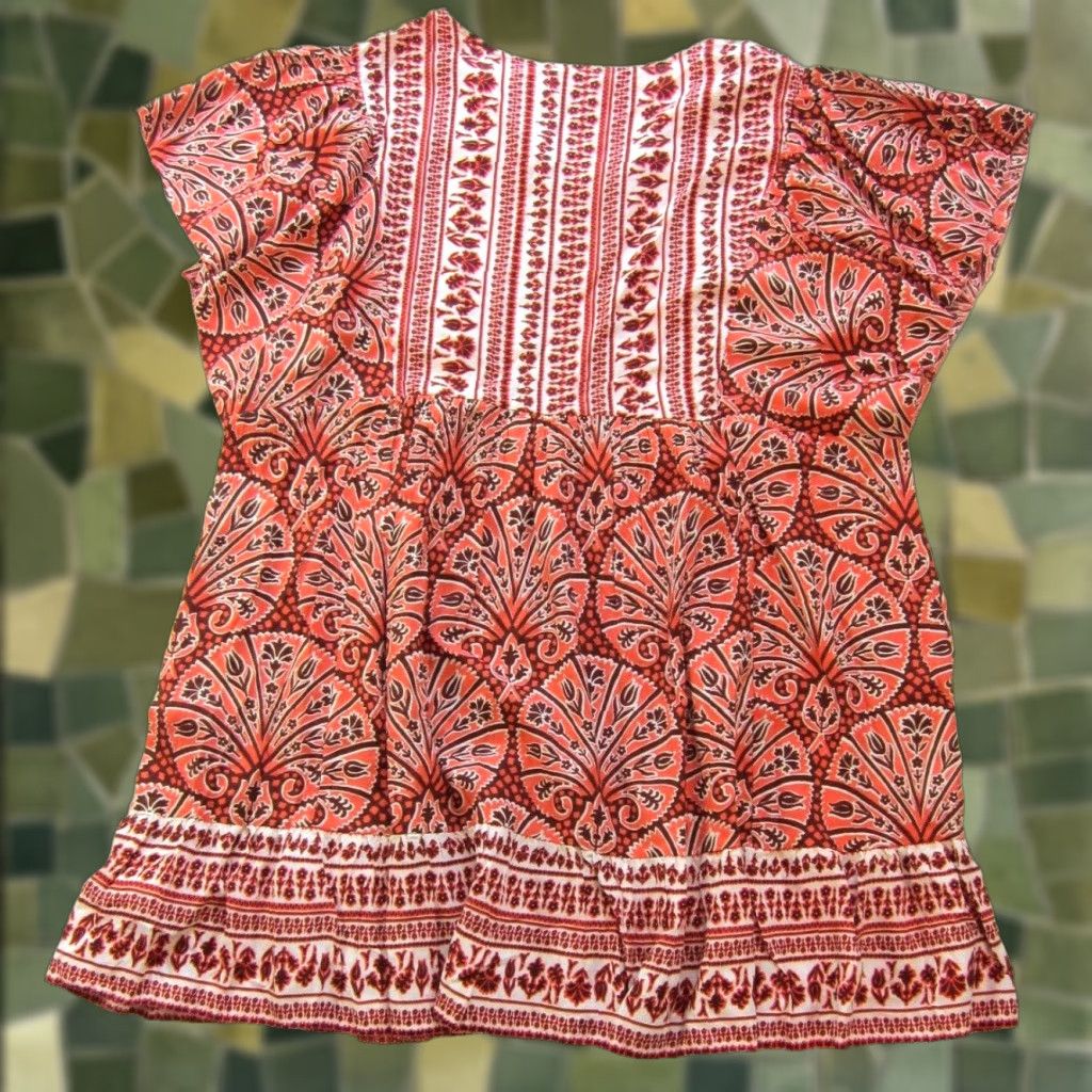 Vintage NWT Knox Rose Coral Pink Brown Floral Hawaiian Pocket Midi Kaftan Smock Dress 3X Size XXL / US 16-18 / IT 52-54 - 1 Thumbnail
