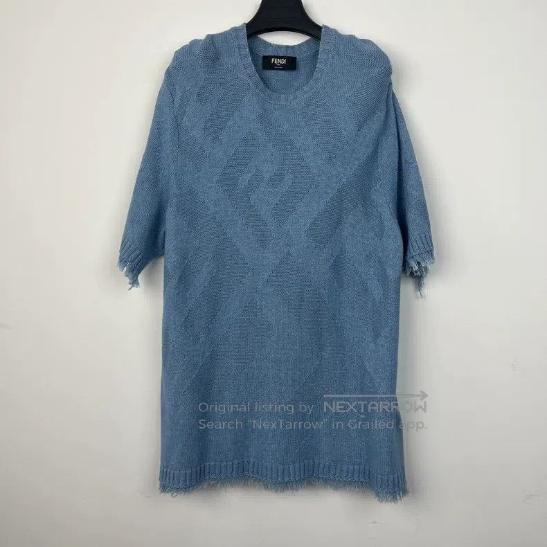 Fendi Fendi Blue Fringe Knit Short Sleeve Size US L / EU 52-54 / 3 - 1 Thumbnail
