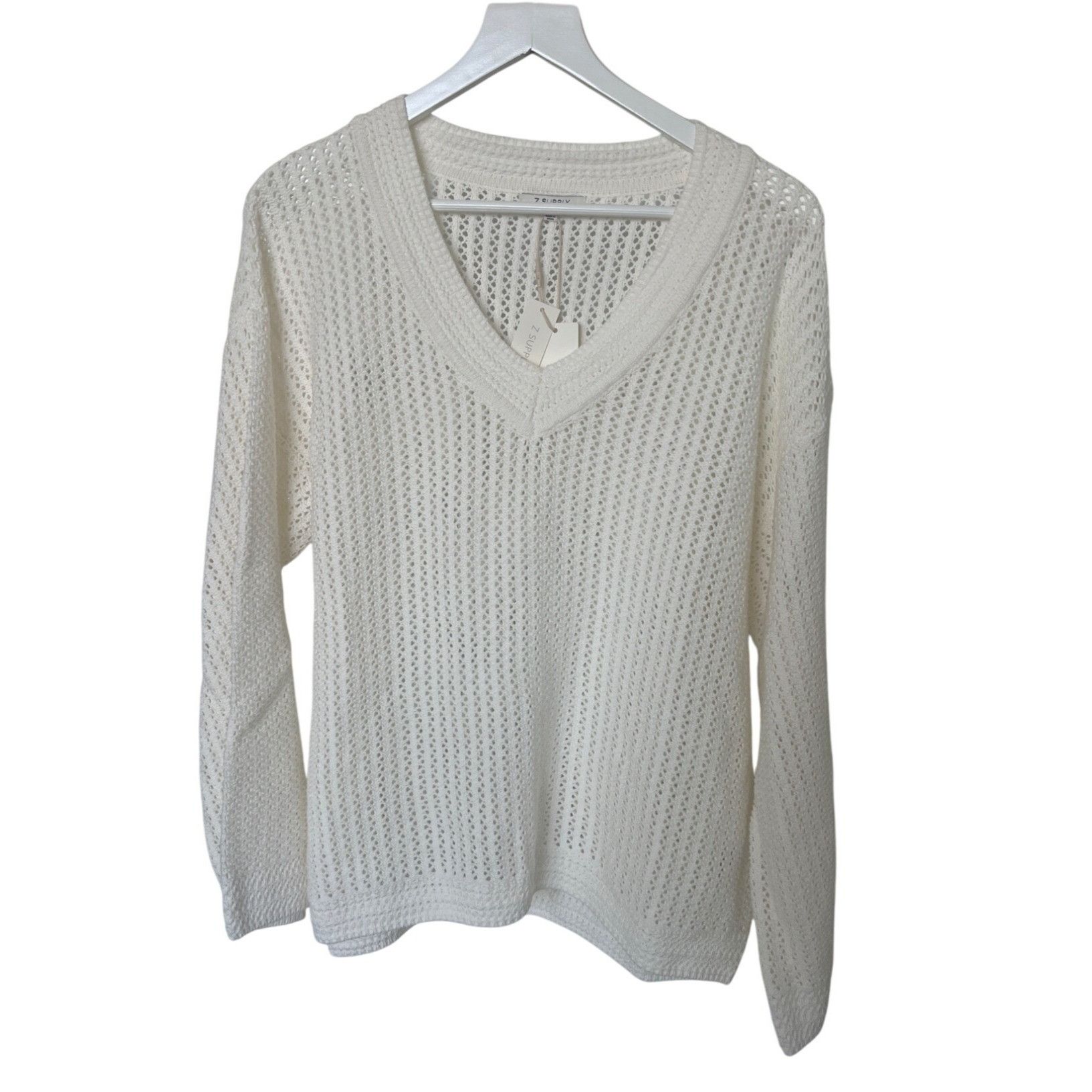Z Supply Z Supply Kiami White Crochet V-Neck Sweater Size M / US 6-8 / IT 42-44 - 2 Thumbnail