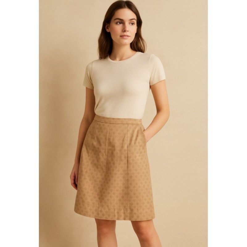 The Unbranded Brand Elevenses Polka Dot A-Line Skirt Neutral Cotton Blend Size 0 Size 25" / US 0 / IT 36 - 1 Thumbnail