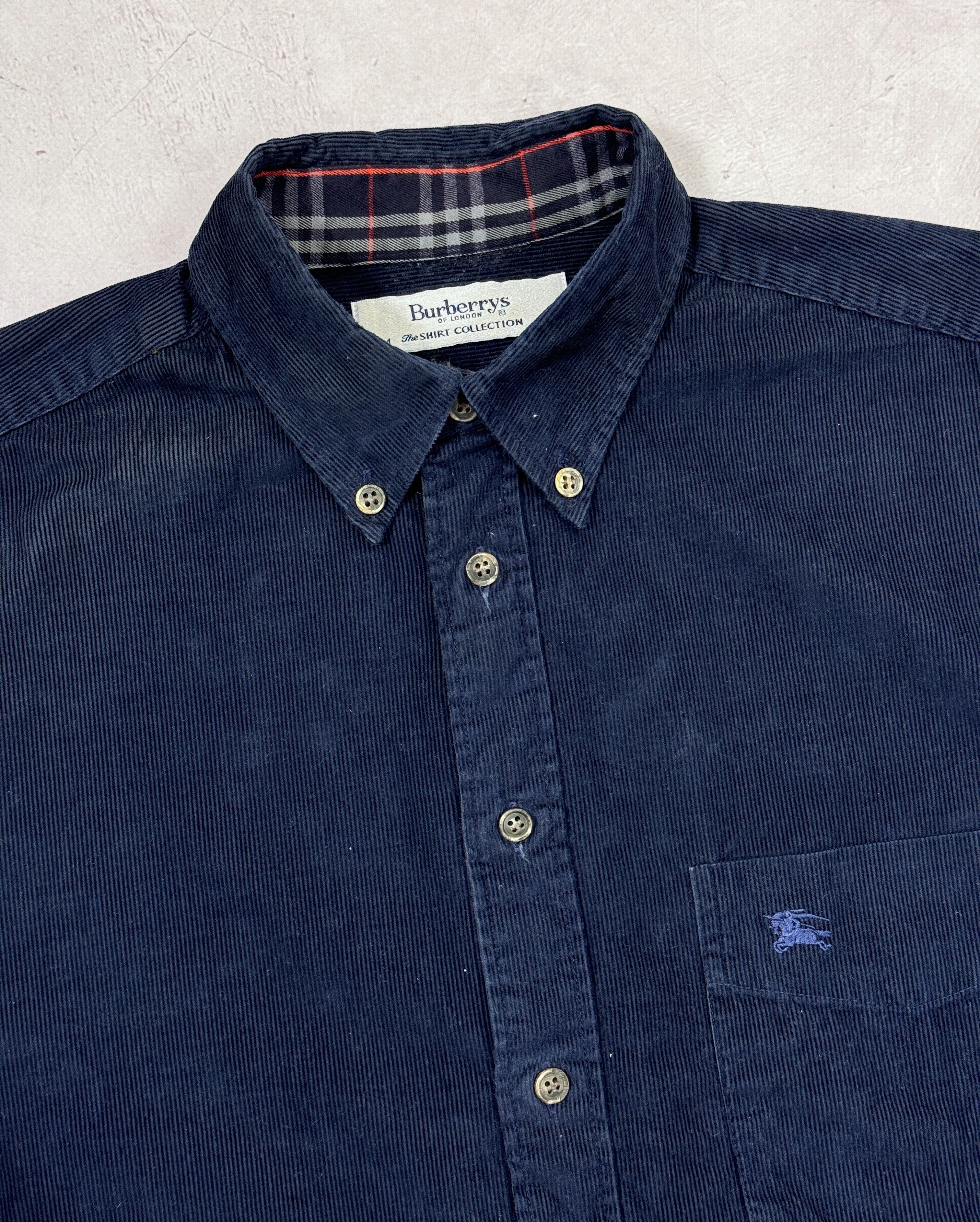 Burberry × Vintage Burberrys Corduroy Shirt Dark Blue & Nova Check Cuffs Size US L / EU 52-54 / 3 - 6 Thumbnail