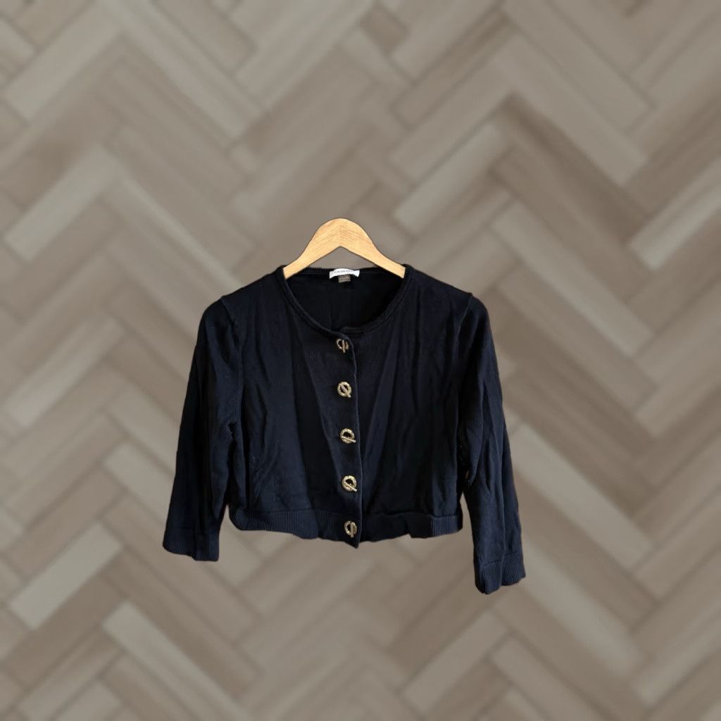 Calvin Klein Calvin Klein Womens Black Cropped Button Up Sweatshirt L Black Cardigan Activewear Womens/Calvin Klein Sweatshirt Shirt? Size L / US 10 / IT 46 - 1 Thumbnail
