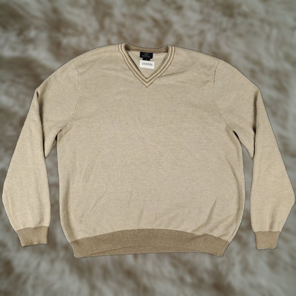 Brooks Brothers Brooks Brothers Mens Extra Large XL Cotton V Neck Beige Pullover Sweater Size US XL / EU 56 / 4 - 1 Thumbnail