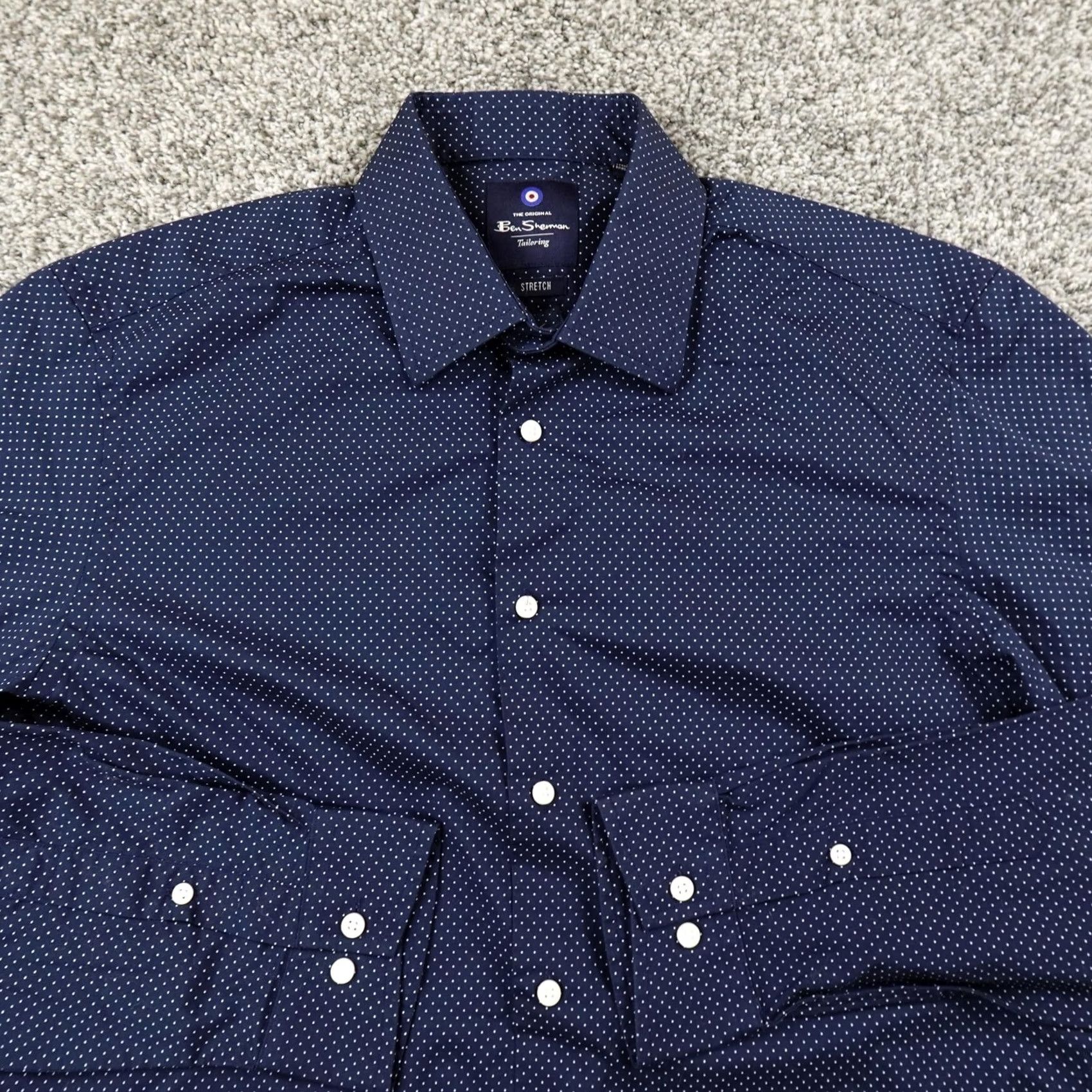 Ben Sherman Ben Sherman Shirt Mens M 15.5 33-34 Blue Polka Dot Long Sleeve Dress Shirt Size 40R - 3 Thumbnail