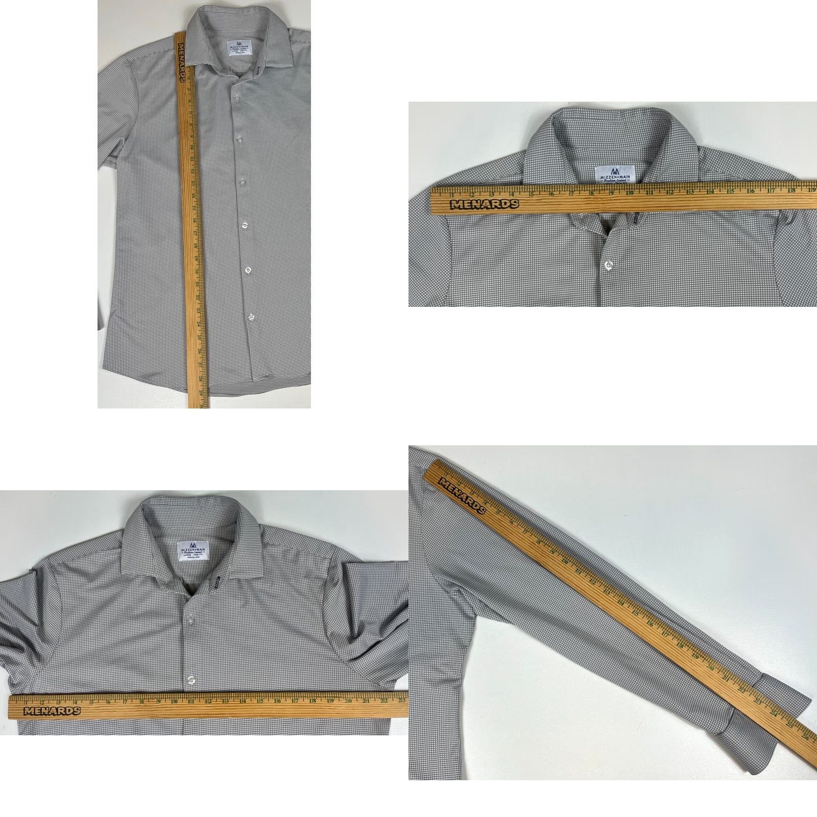 Mizzen+Main Mizzen+Main Shirt Long Sleeve Button-Up Trim Fit Gingham Gray Size L Mens Size US L / EU 52-54 / 3 - 8 Thumbnail