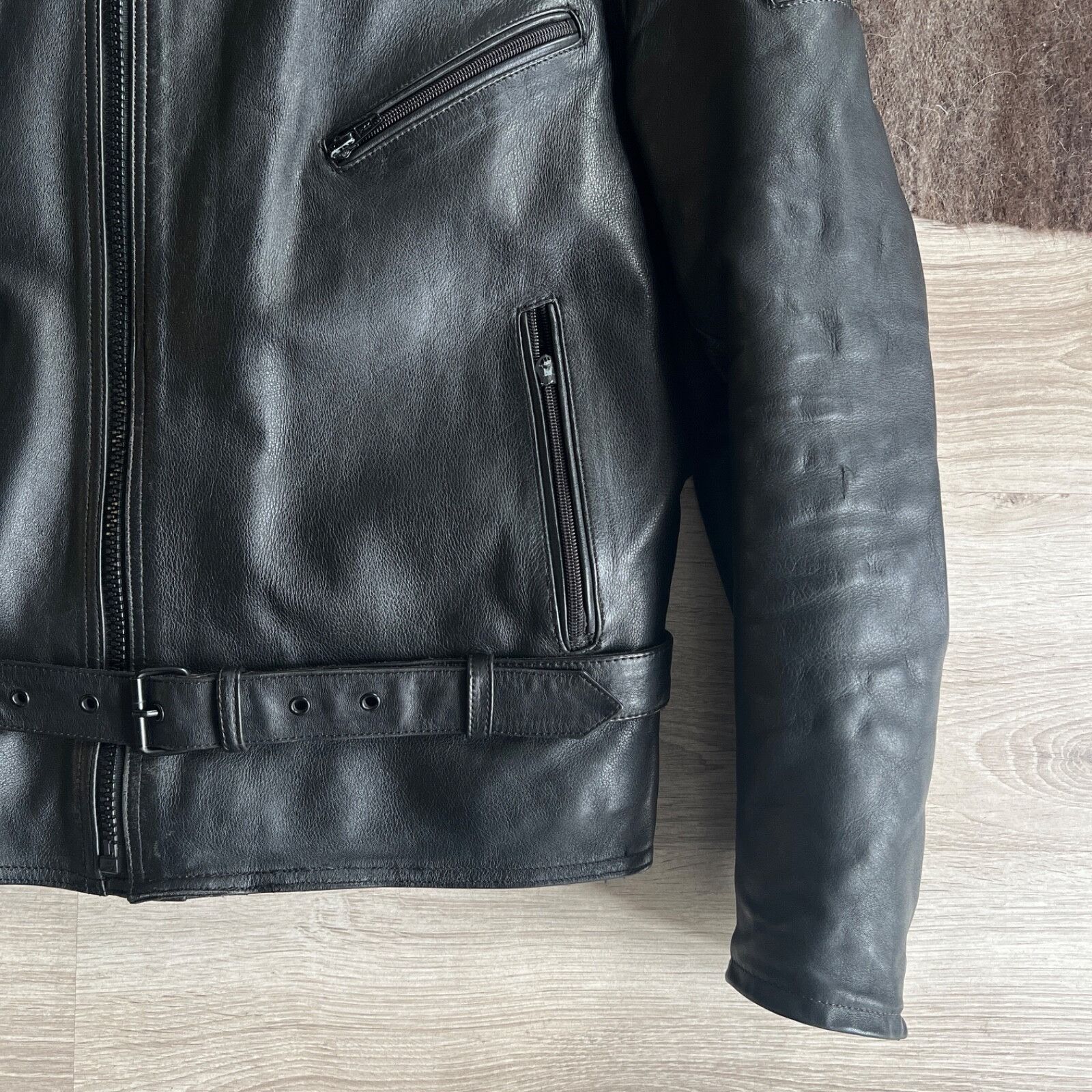 Genuine Leather iXS Vintage Moto Biker Black Real Leather Jacket 8712AC Size US XL / EU 56 / 4 - 11 Thumbnail