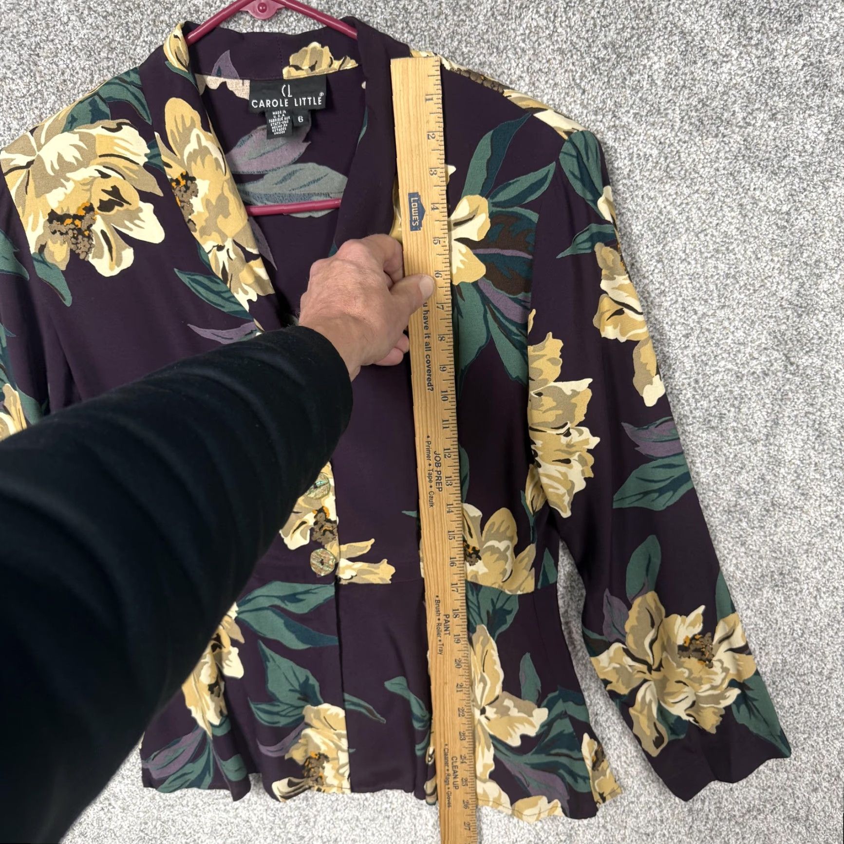 Vintage VINTAGE Carole Little Blazer 6 Purple Floral - Women's Regular Long Sleeve Notch Lapel Tailored Peplum Office Business Blazer Jacket Size M / US 6-8 / IT 42-44 - 2 Thumbnail
