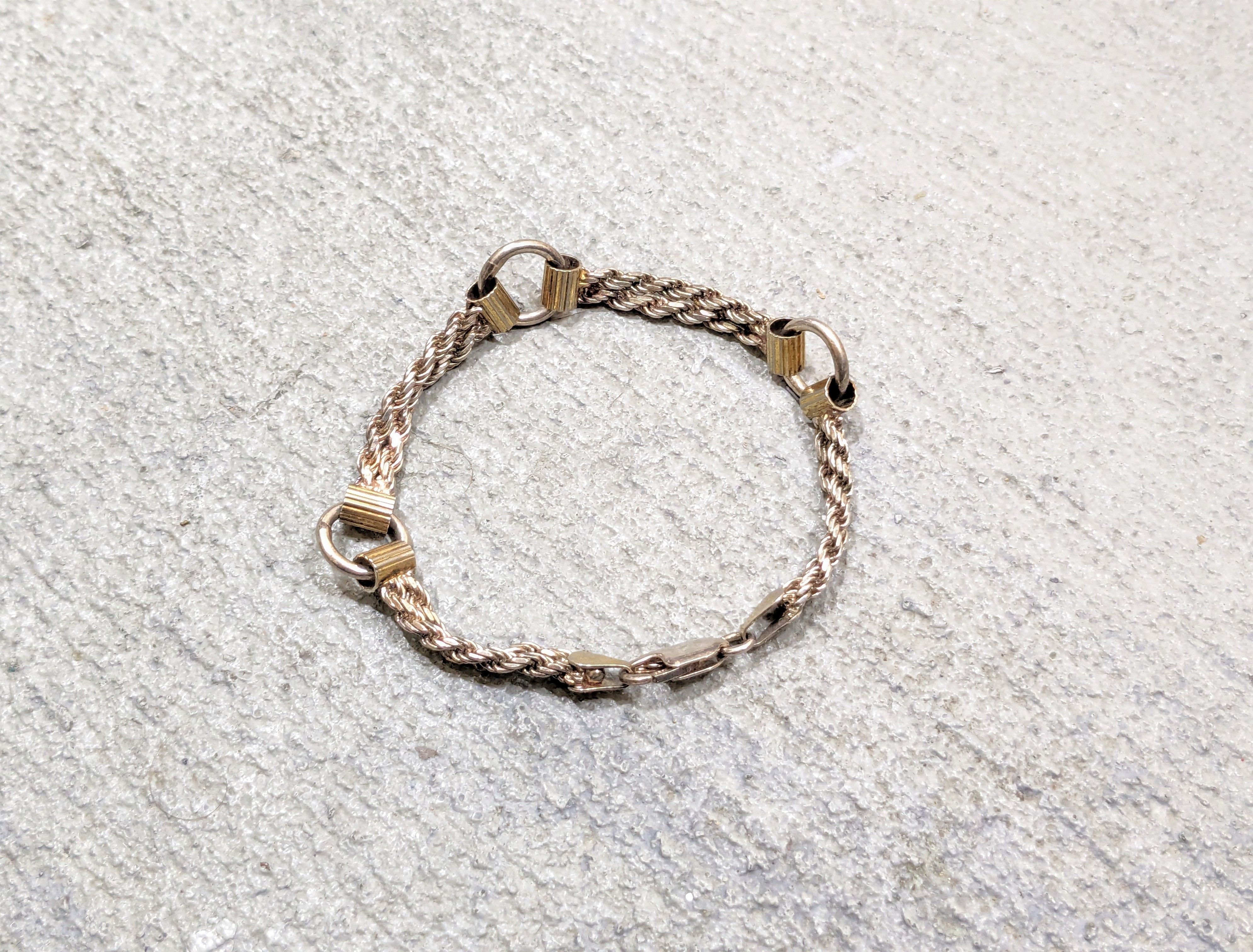 Avant Garde x Jewelry Vintage Sterling Silver Bracelet 7.25 Rope Twist Round Chain in Silver Gold