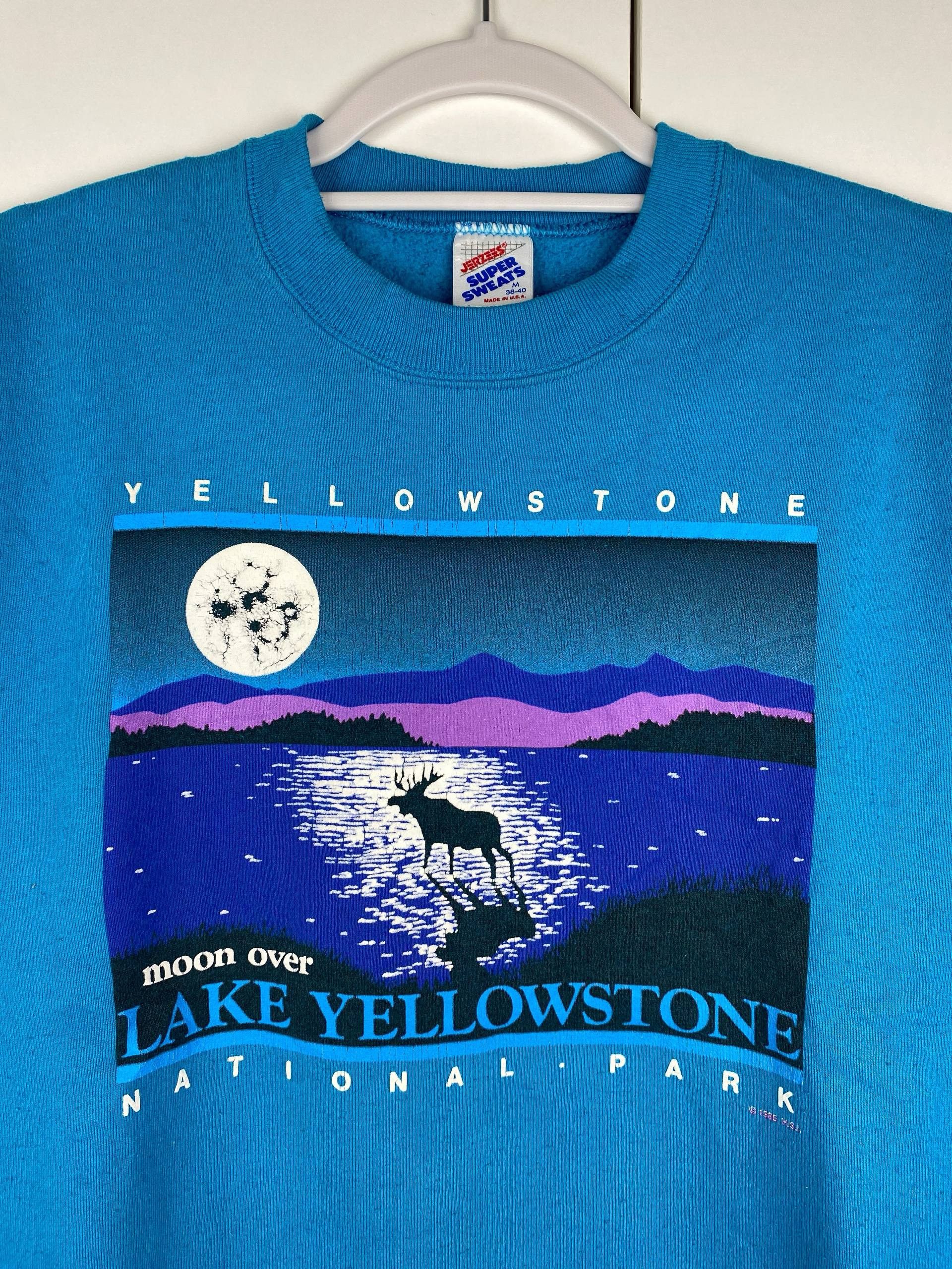 Jerzees Vintage Yellowstone Park 1985 Nature Graphic 80s Sweatshirt Size US M / EU 48-50 / 2 - 2 Thumbnail