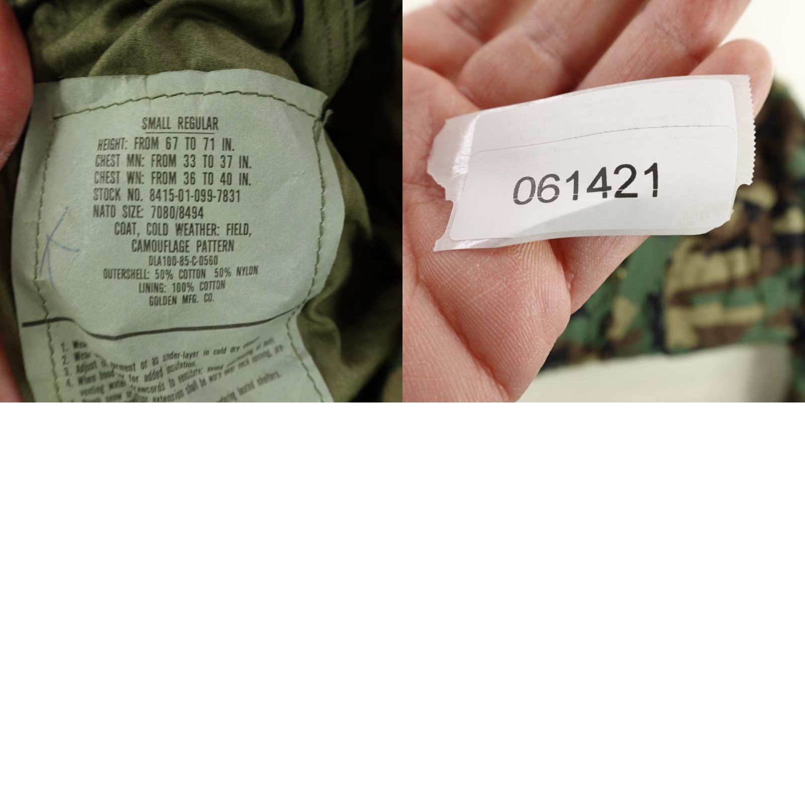 Vintage VINTAGE Golden Manufacturing Co. US Army Field Jacket Camouflage M65 Hooded 80s 50/50 Cotton Nylon Mens Small Regular Green Size US S / EU 44-46 / 1 - 8 Thumbnail