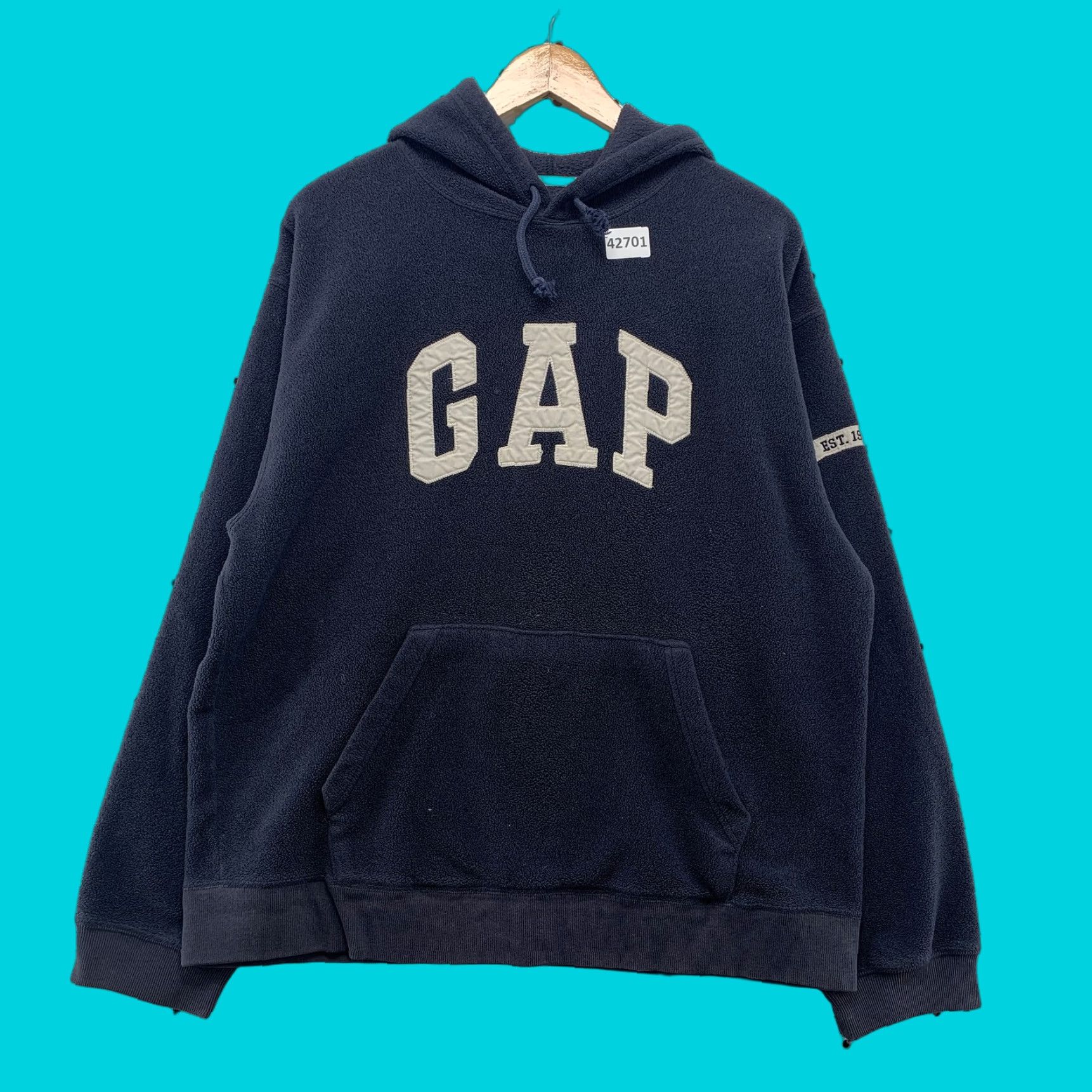 Gap VINTAGE GAP Mens Hoodie Sweatshirt L Blue Embroidered Spellout Arch Pullover Shirt Mens L Blue Embroidered Pullover Hoodie 90s Size US L / EU 52-54 / 3 - 1 Thumbnail